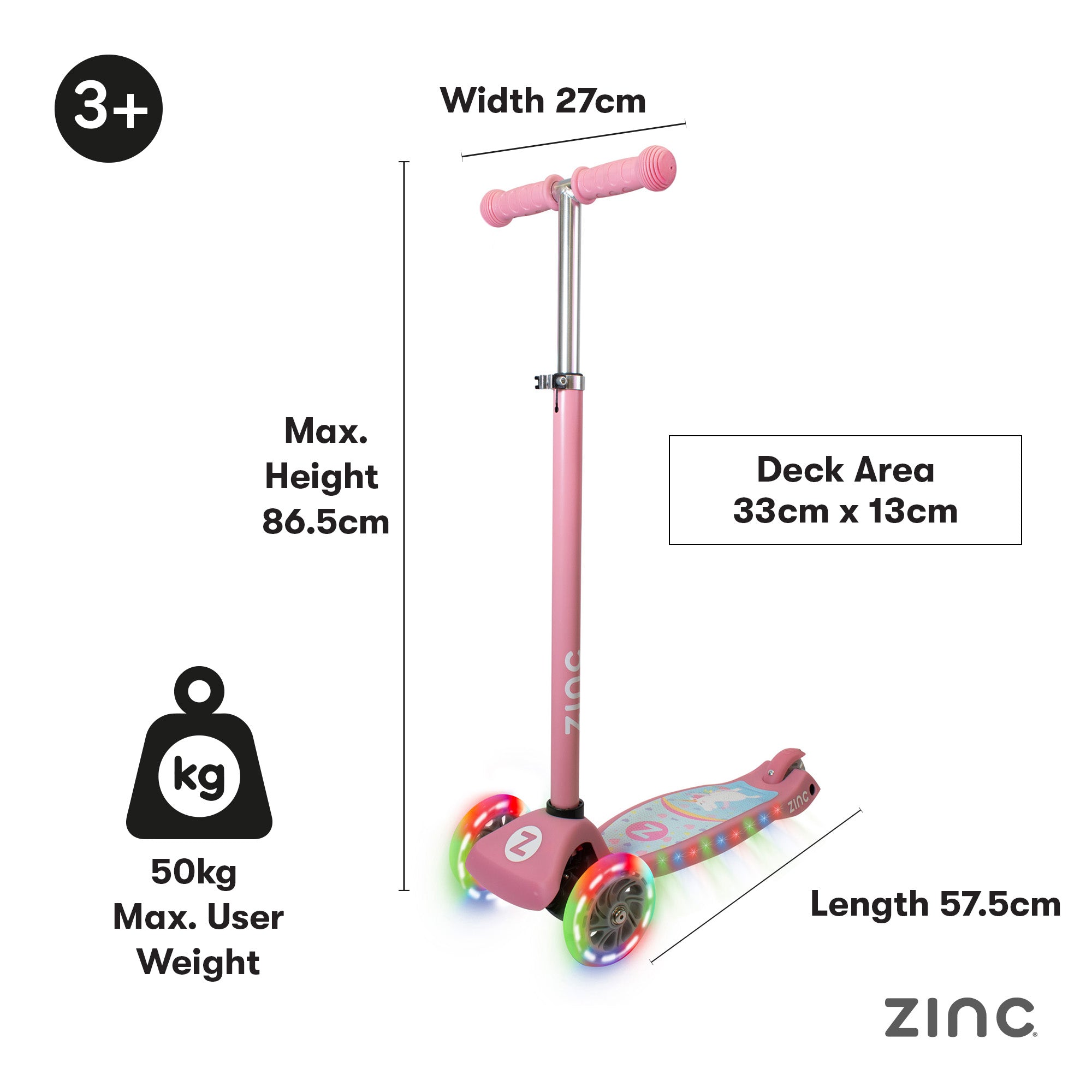 Zinc Superstar Non Folding Scooter with Light Up Deck and Light Up Wheels