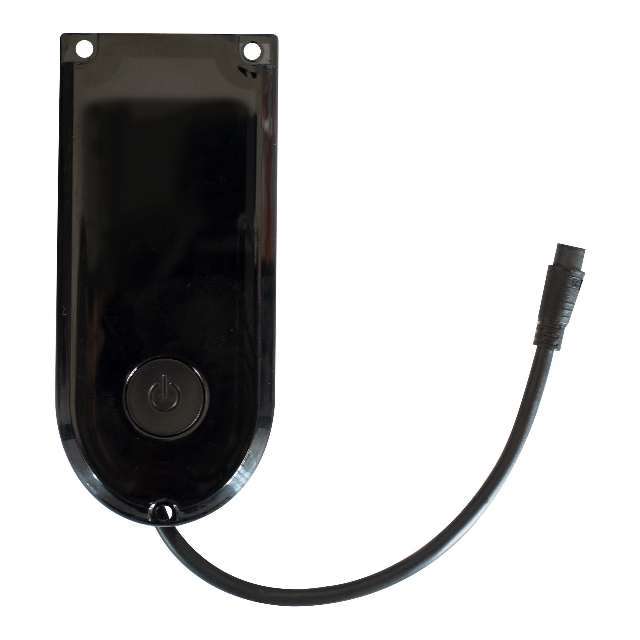 A black display board for an electric scooter with an attached cable and NFC chip.