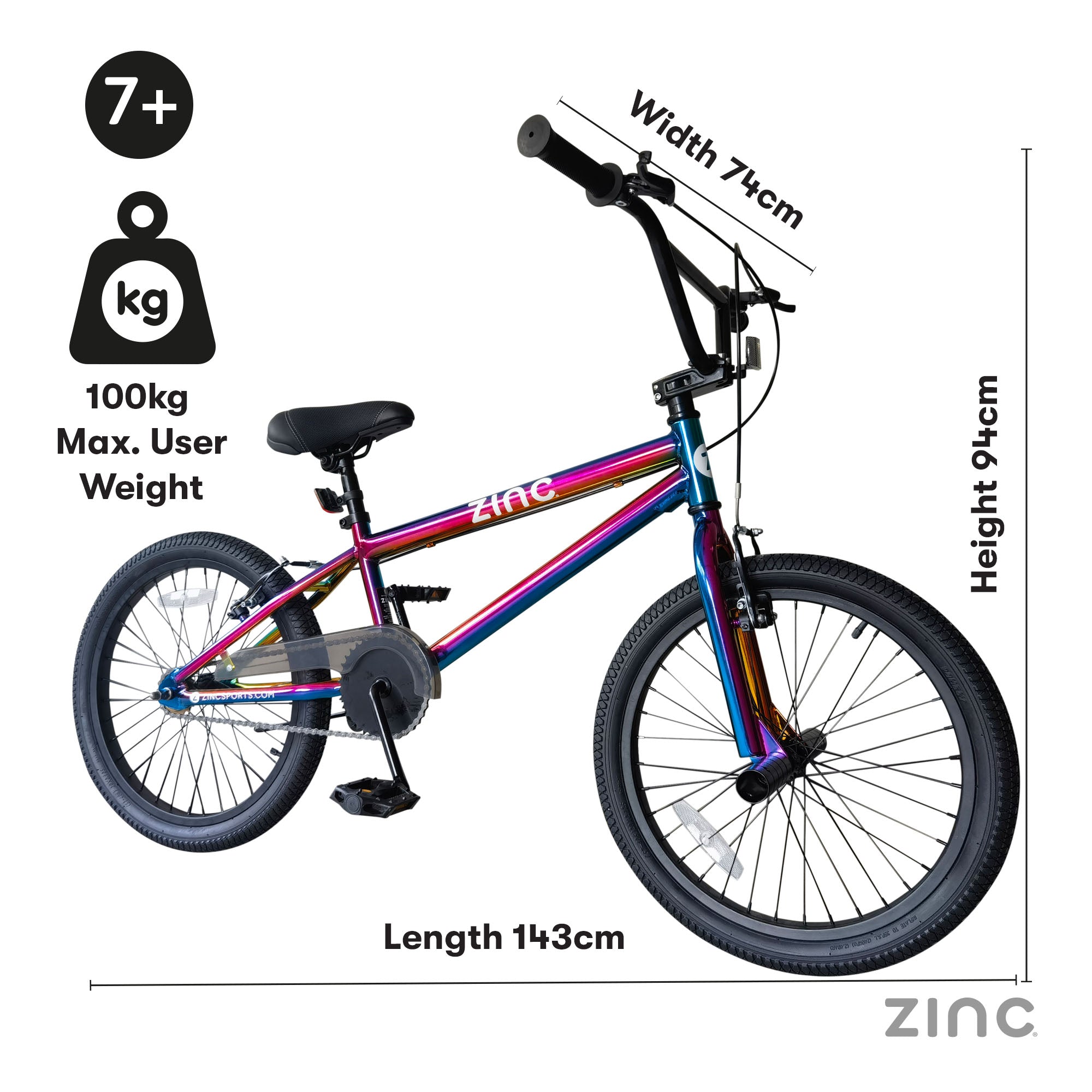 Zinc Neochrome 20inch BMX Bike Complete Package - Freestyle BMX for Young Riders 4'0" to 5'8