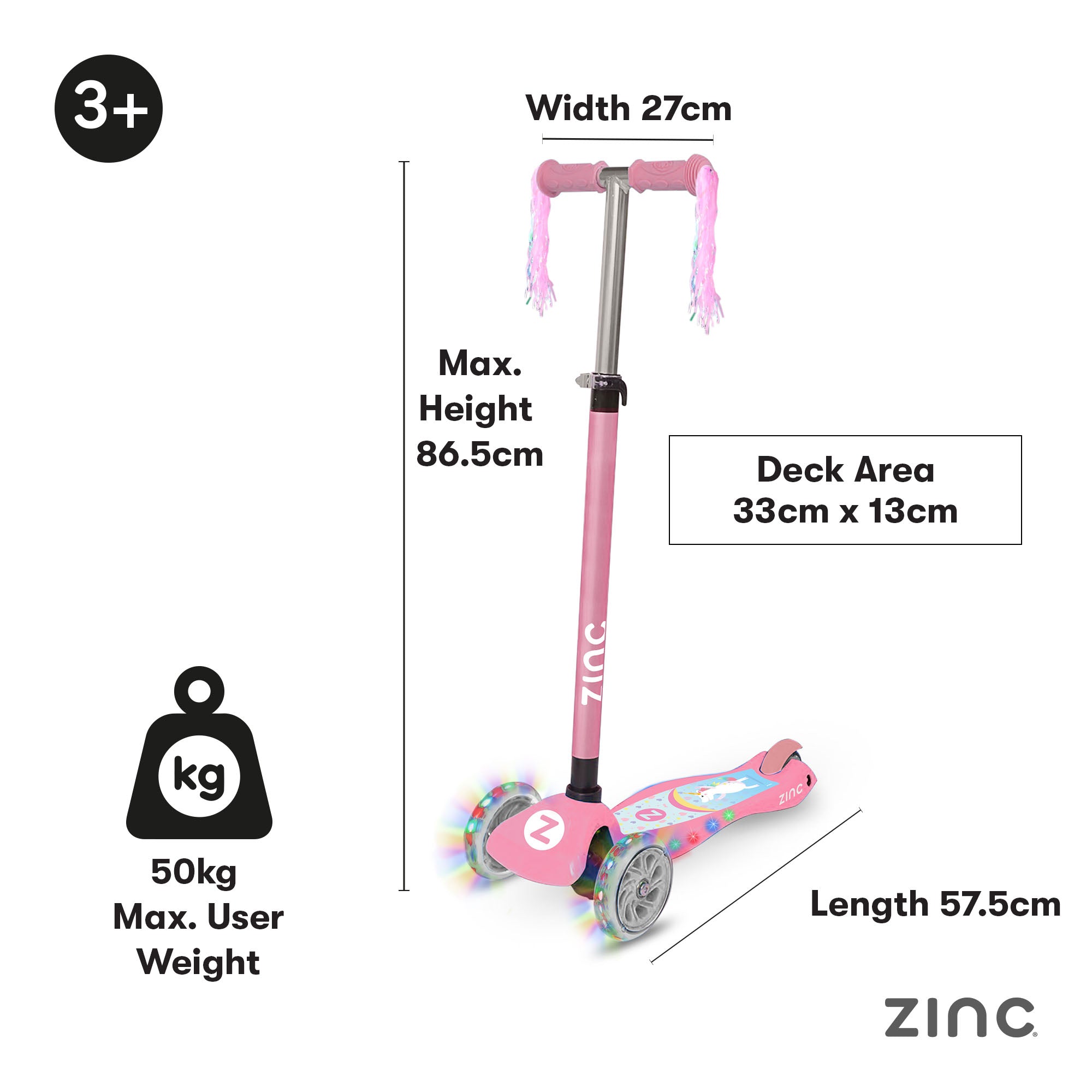 Zinc Superstar Non Folding Scooter Unicorn - angled view highlighting overall design and colour scheme