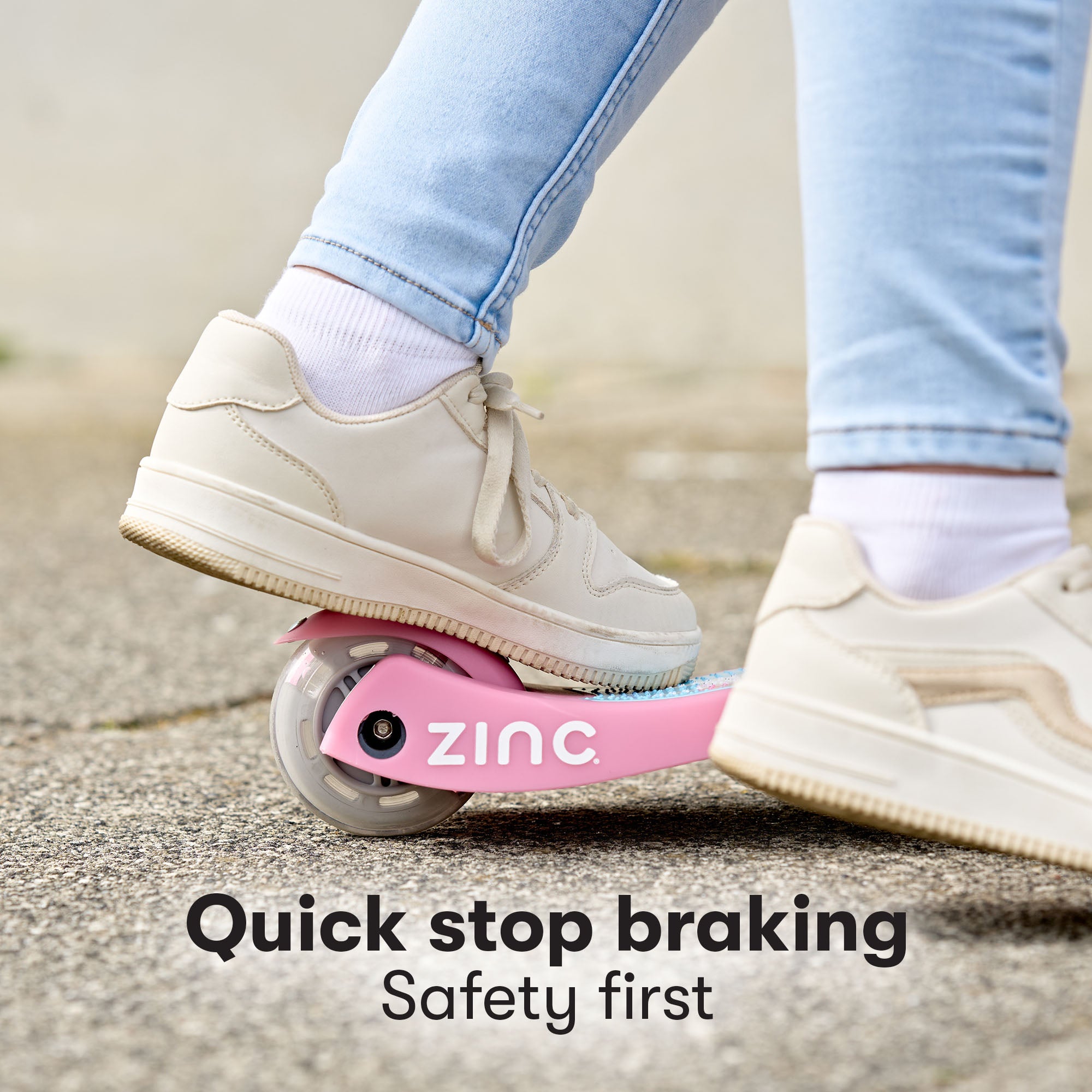 Zinc Superstar Non Folding Scooter Unicorn - highlighting quick stop braking