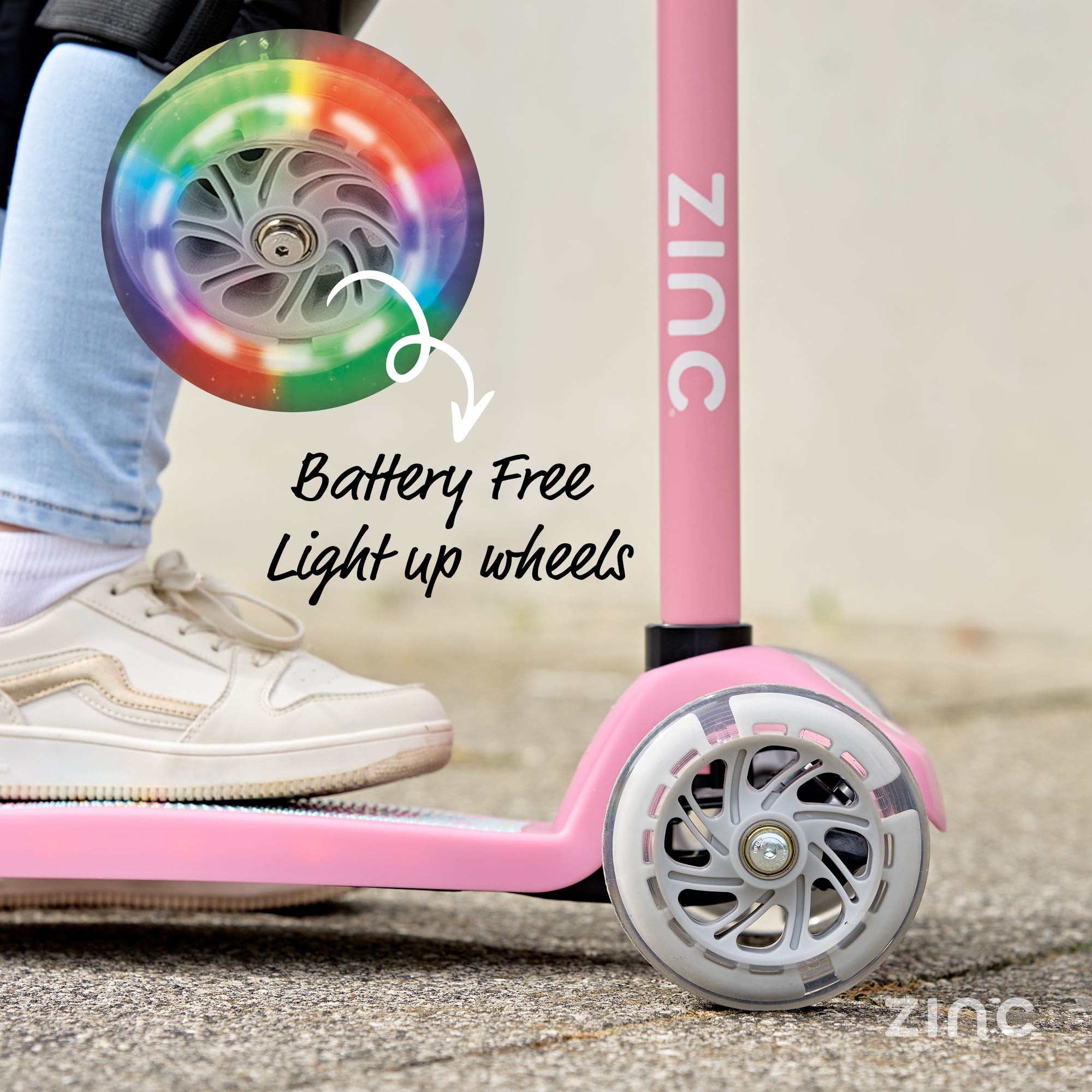 Zinc Superstar Non Folding Scooter Unicorn - Light Up Wheels Detail Shot