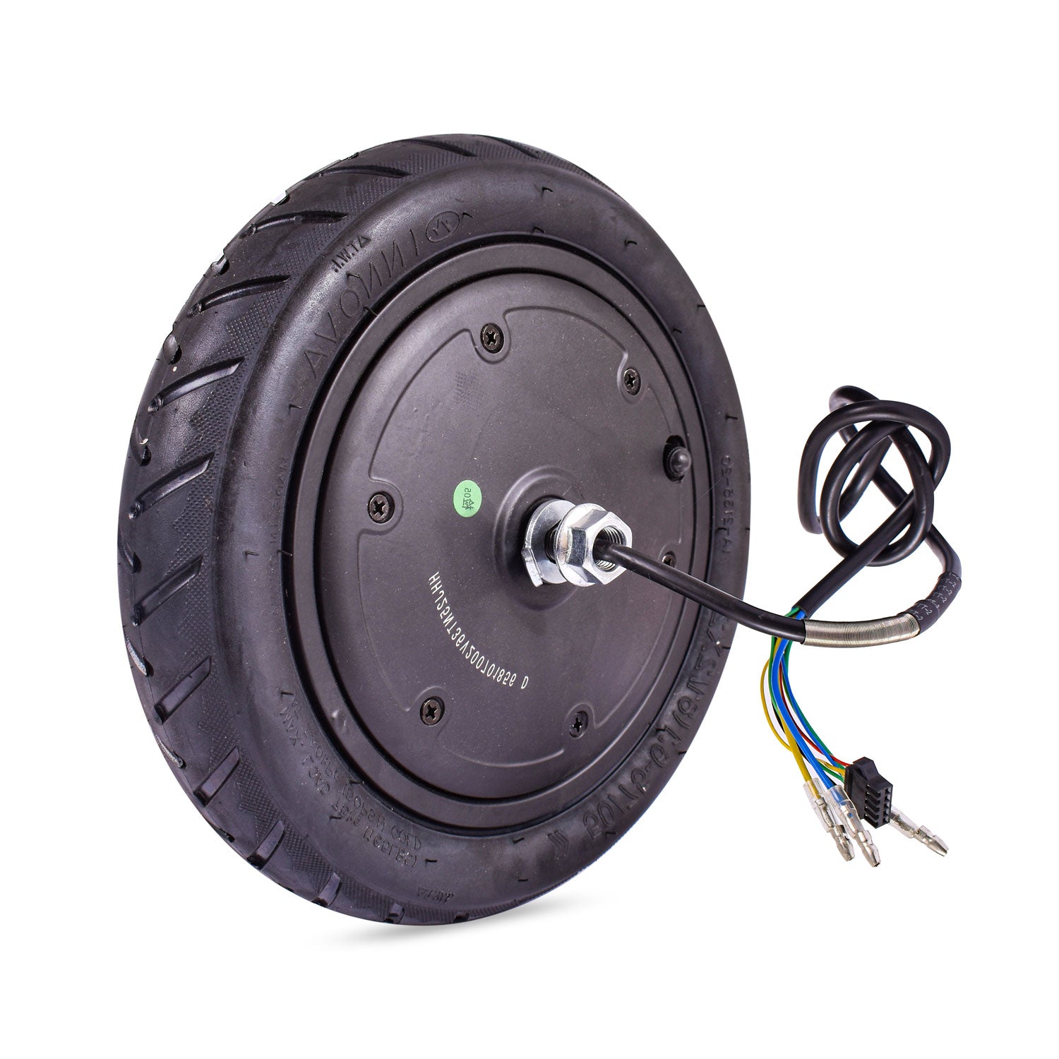 Replacement electric scooter motor wheel with visible cable and connectors for eco max models