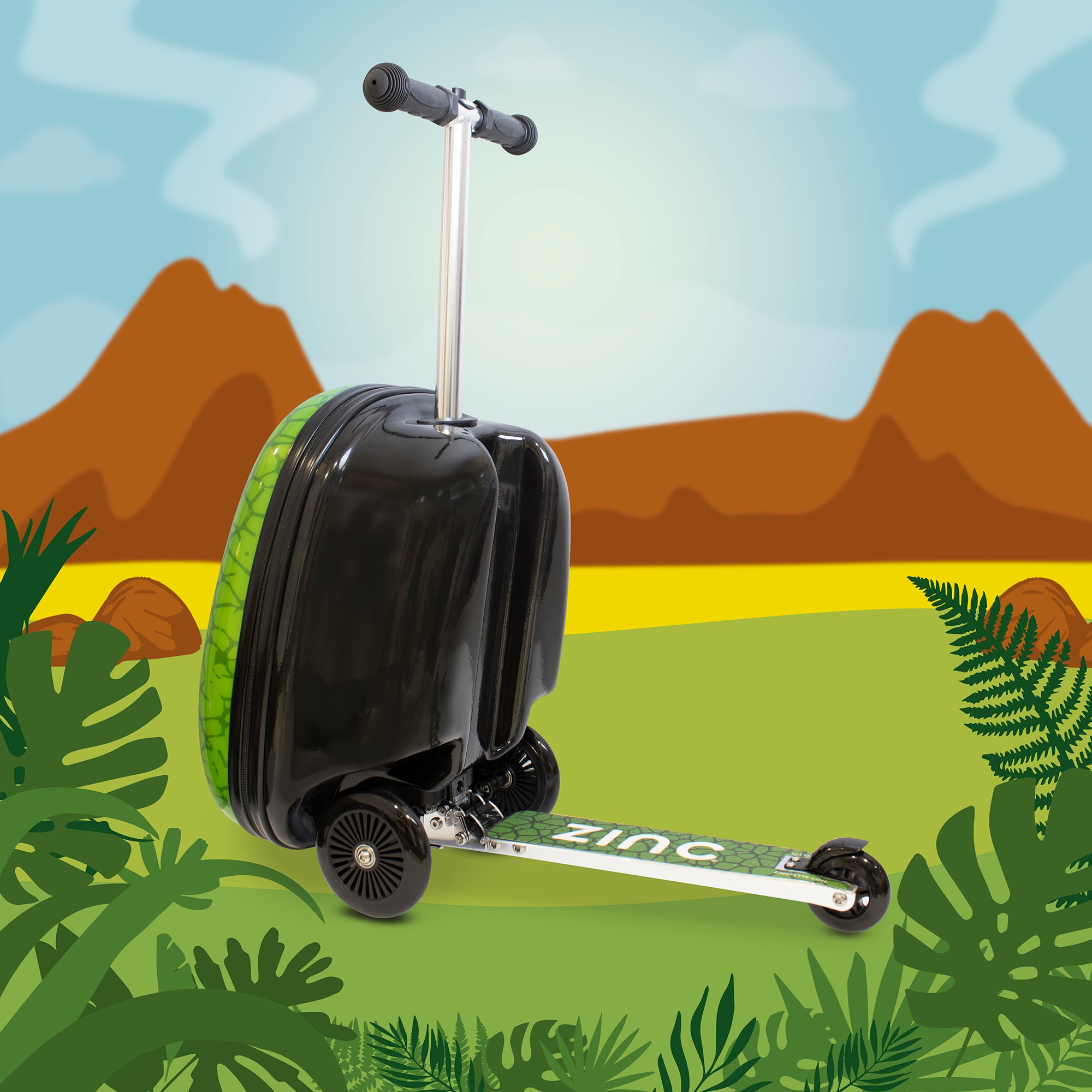Darwin Dino scooter suitcase transformed into ride-on scooter with  dinosaur theme