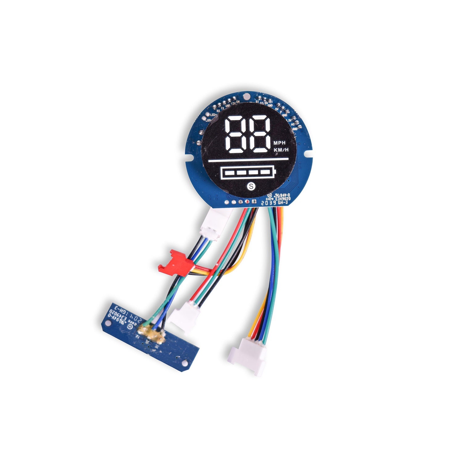 Replacement LCD terminal screen for 6 inch electric scooter, with blue border and digital display, including attached wires.