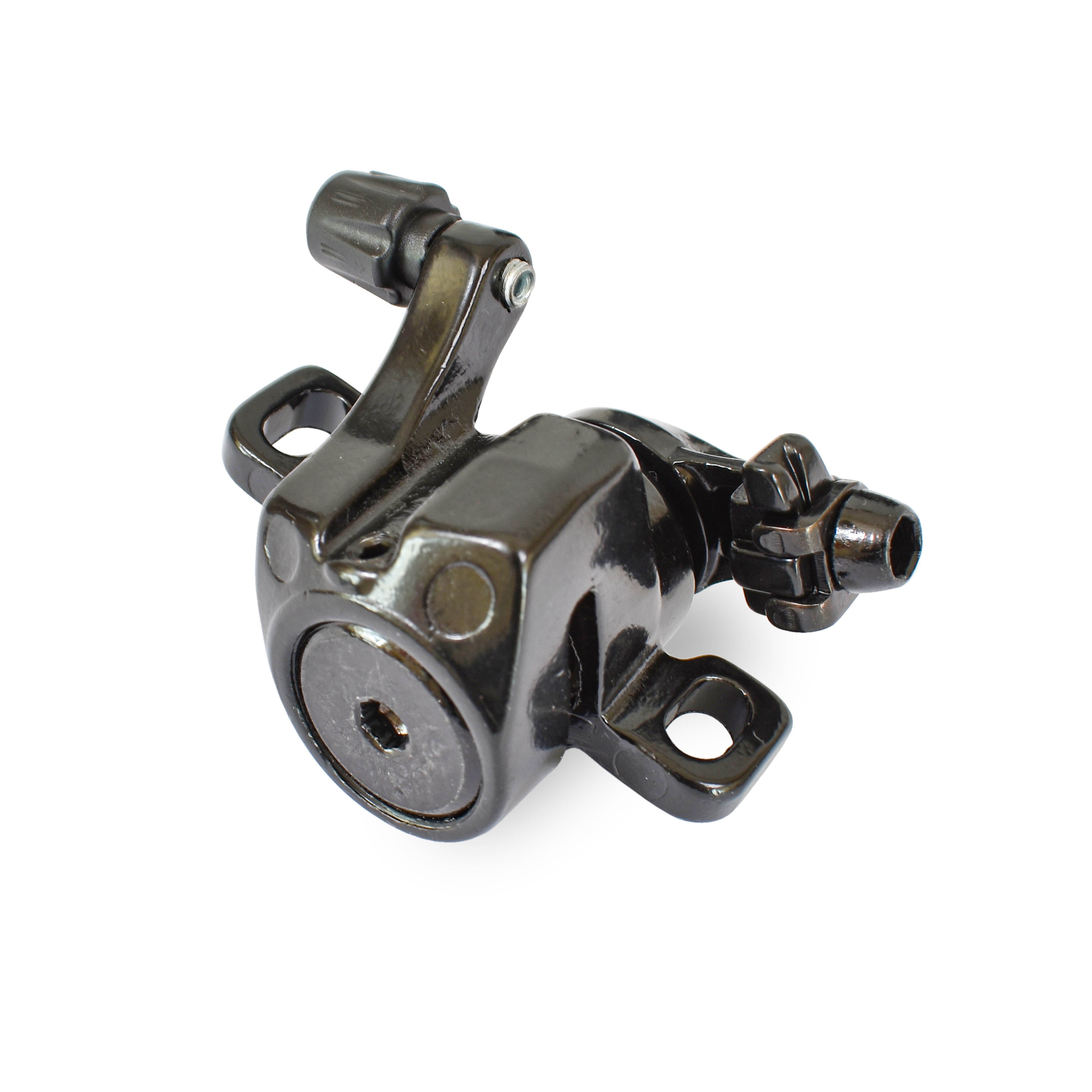 Black zinc electric scooter brake caliper with brake pads
