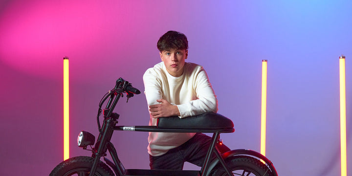 Zinc Sprintr electric scooter in a studio shoot with led lighting.