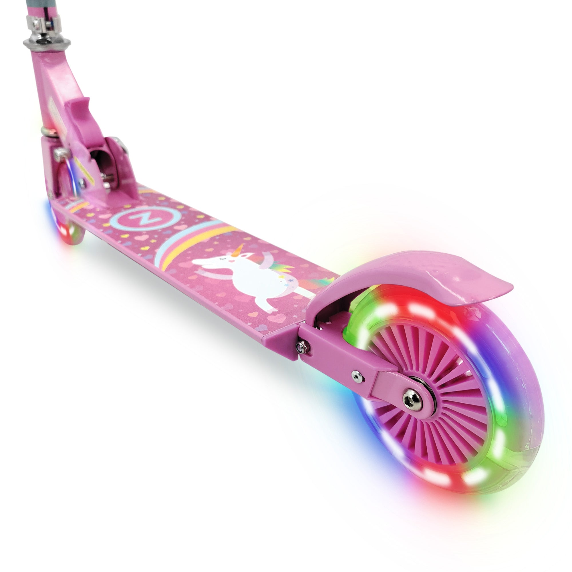 Zinc Unicorn Scooter Deck Close Up - Anti-Slip Grip Tape and Unicorn Graphics Detail