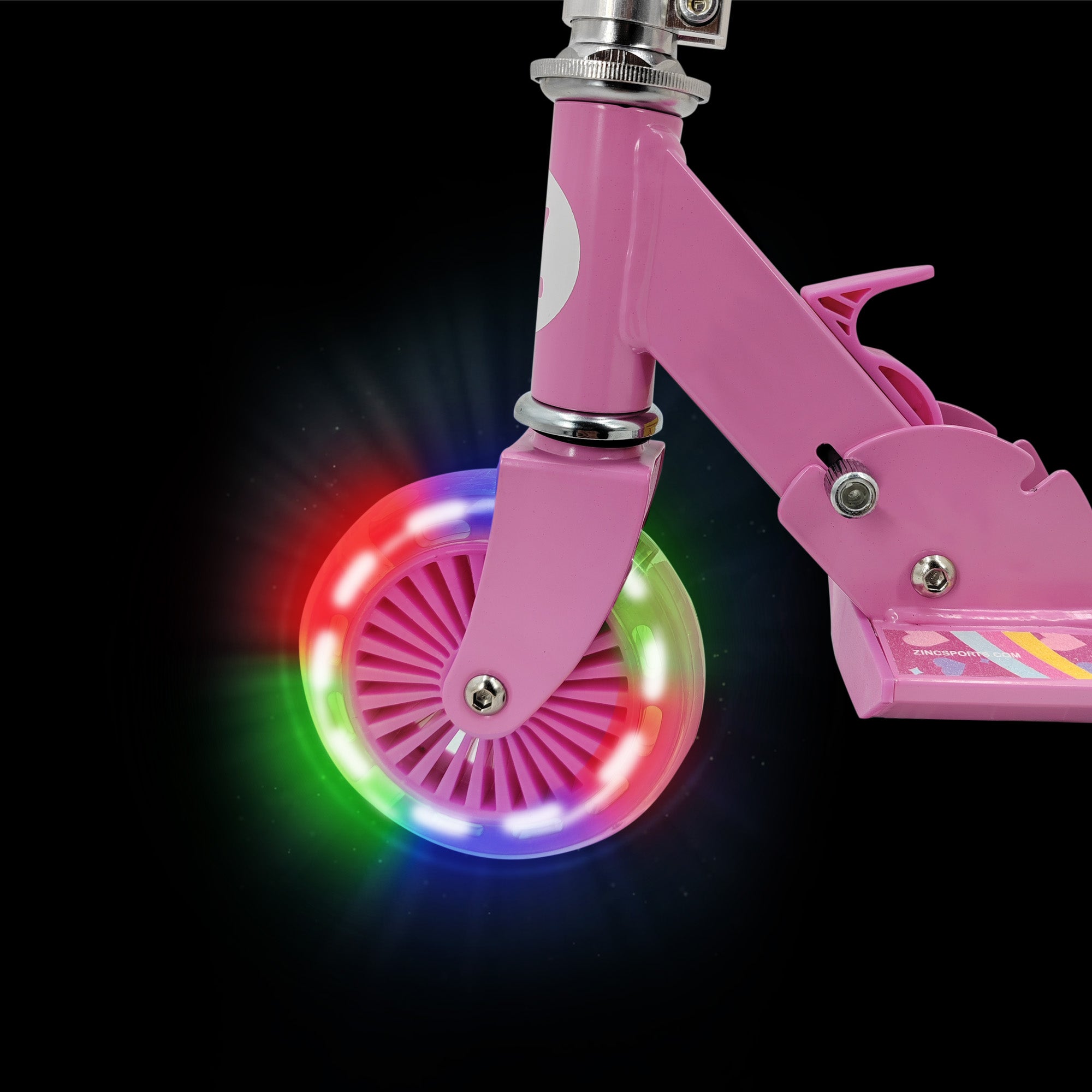 Zinc Unicorn Scooter Light Up Wheels in Action - LED Illuminated Wheels for Kids Night Riding