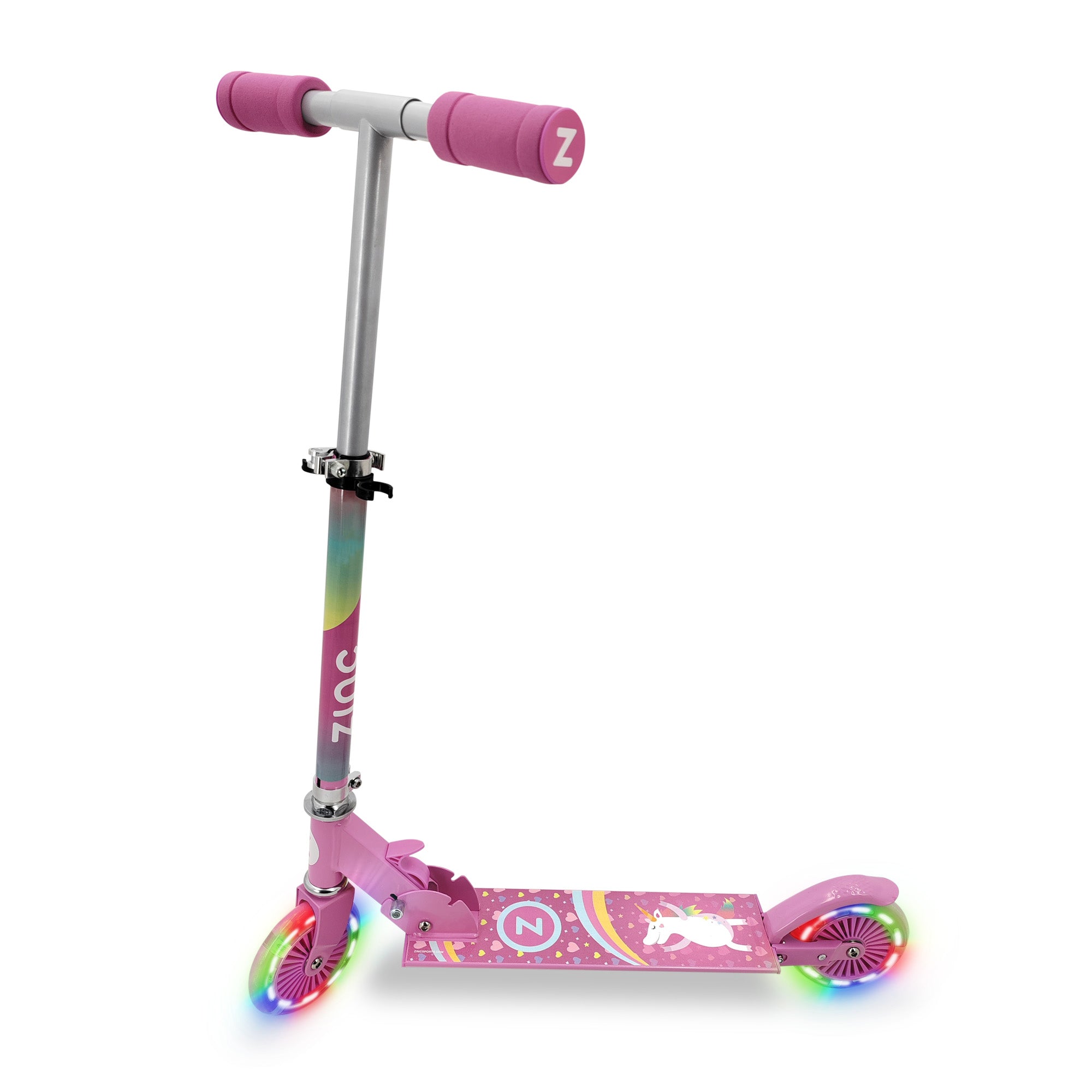 Zinc Unicorn Kids Scooter Side View - Folding Two Wheeled Scooter with Adjustable Height