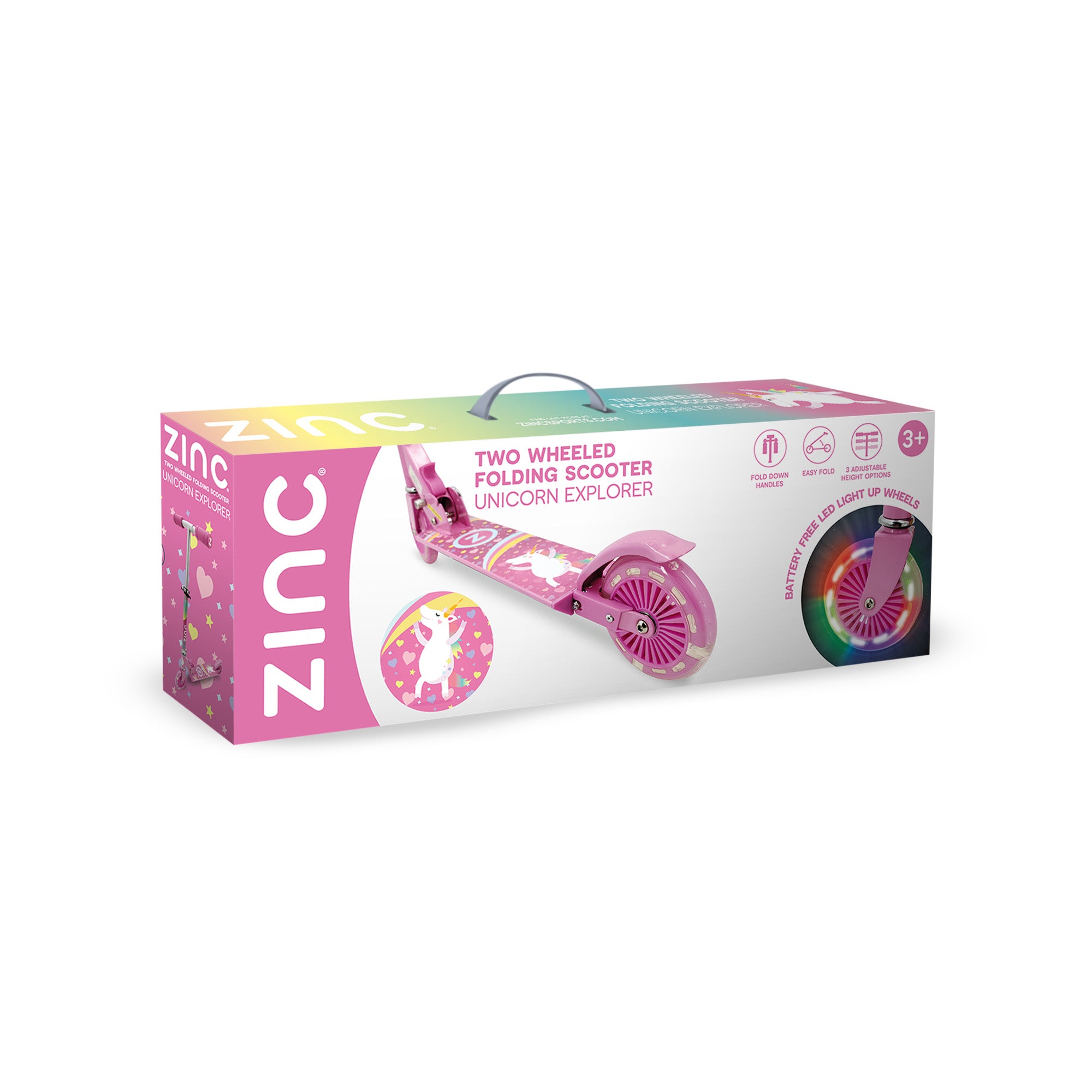 Zinc Unicorn Folding Scooter Packaging - Light Up Wheels Kids Scooter in Retail Box