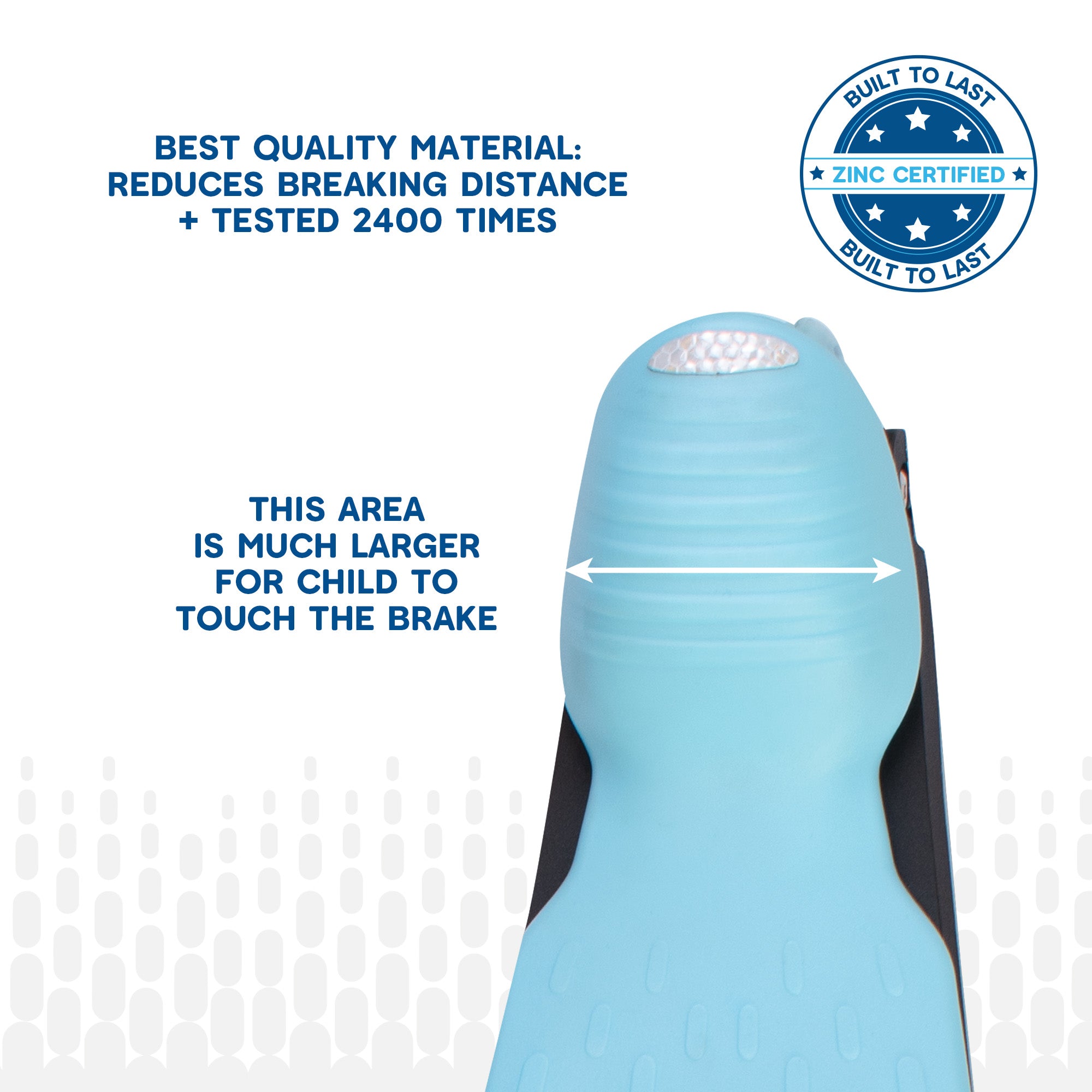 Detail view of blue Zinc Flyte scooter rear brake system