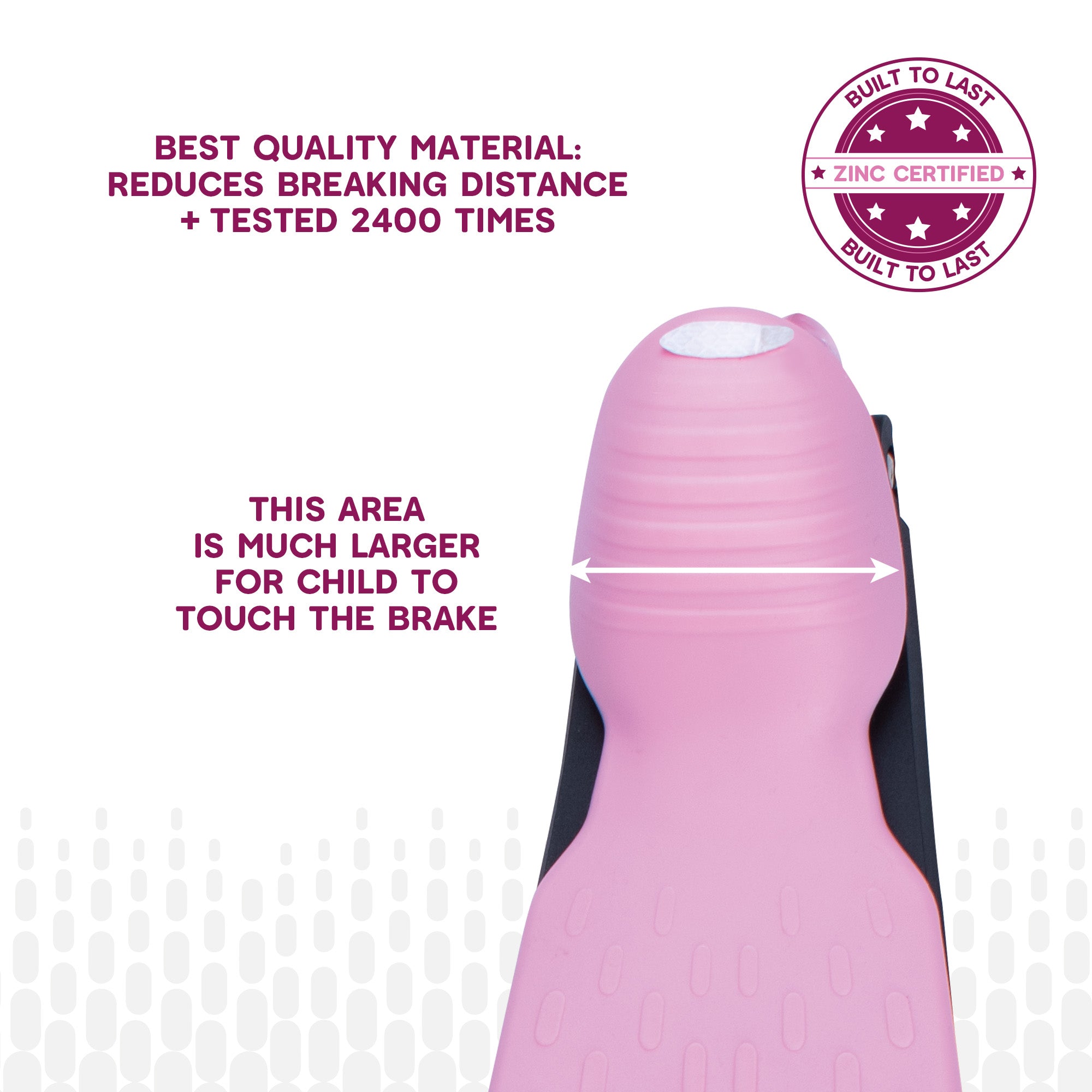 Detail view of pink Zinc Flyte scooter rear brake system