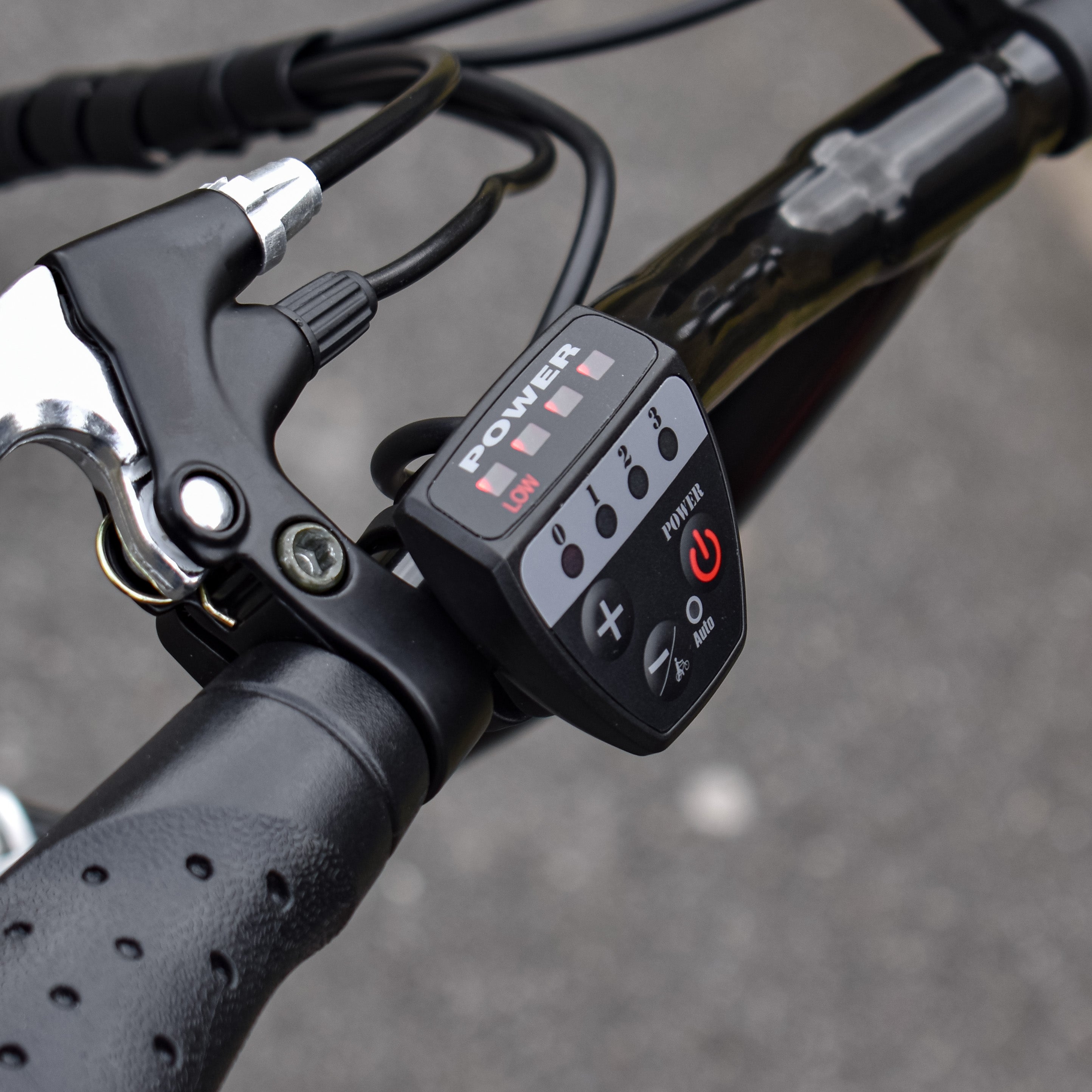 Electric bike control panel showing 3 assistance modes, walking mode, and battery level indicator