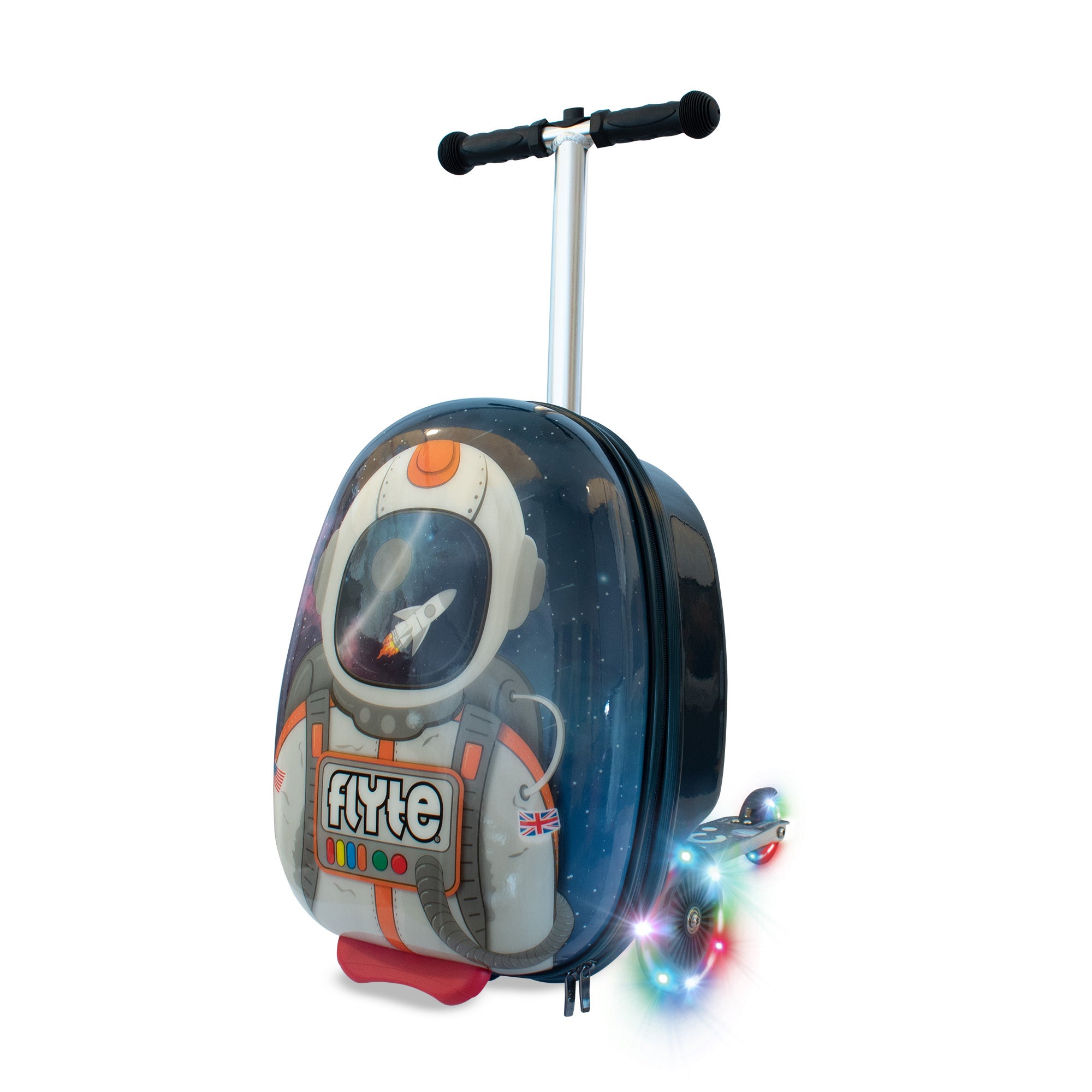 Flyte Midi Sammie the Spaceman scooter suitcase 18 inch with space theme design and colourful wheels
