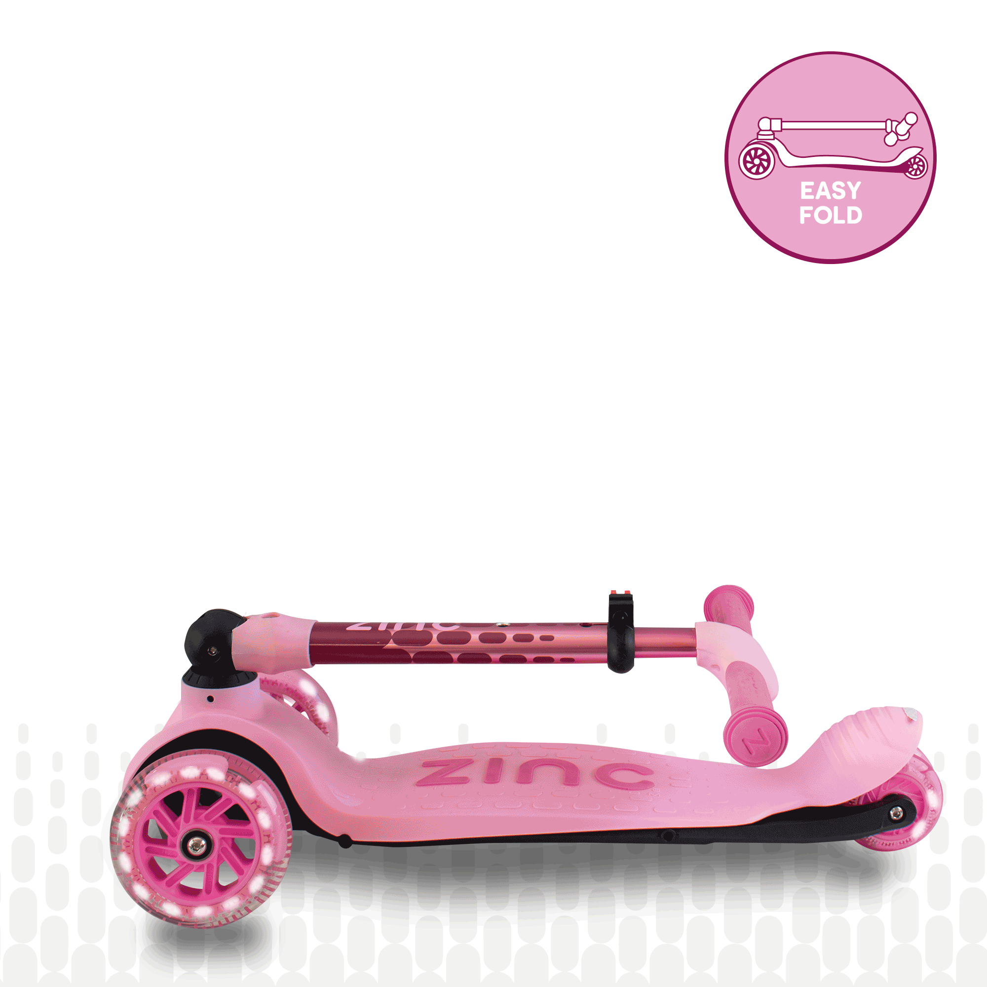 Animated GIF showing pink Zinc Flyte scooter folding mechanism in action