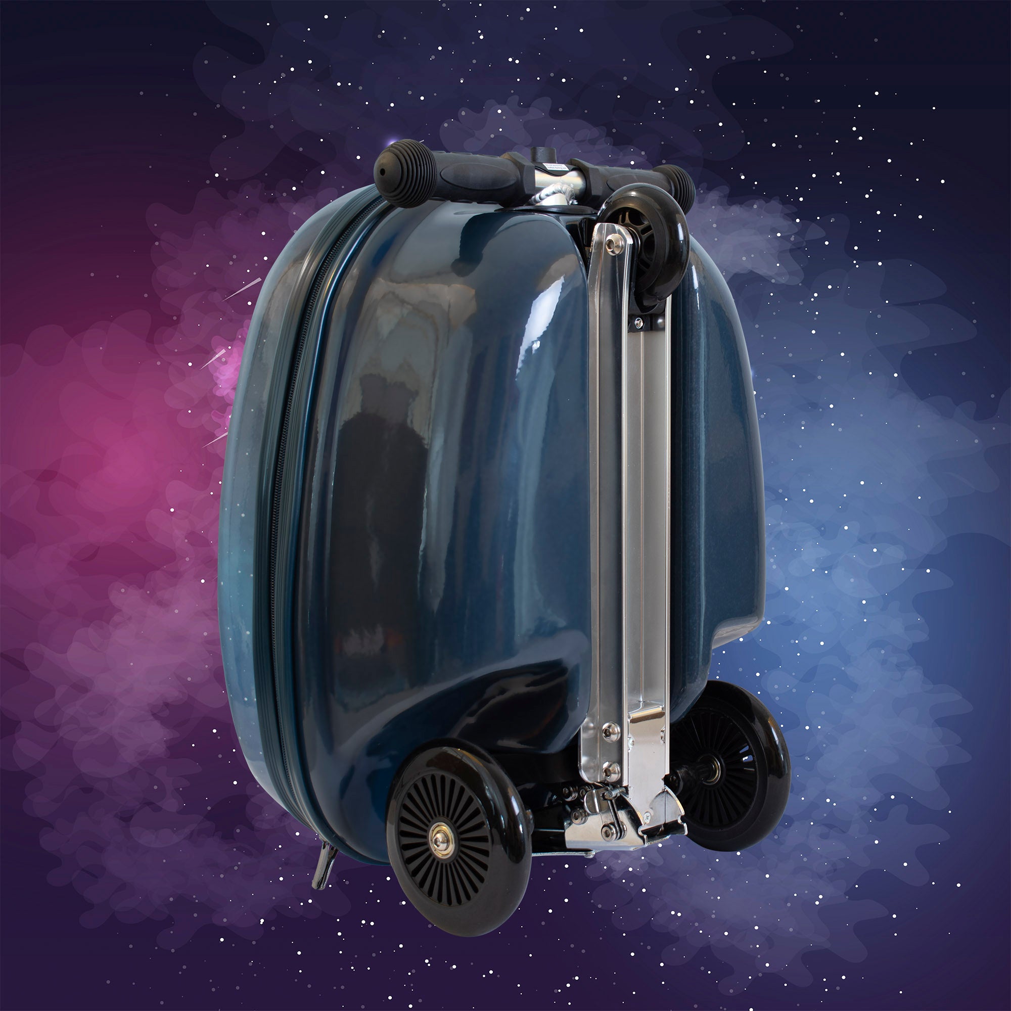 Sammie Spaceman scooter suitcase rear view in folded away suitcase mode