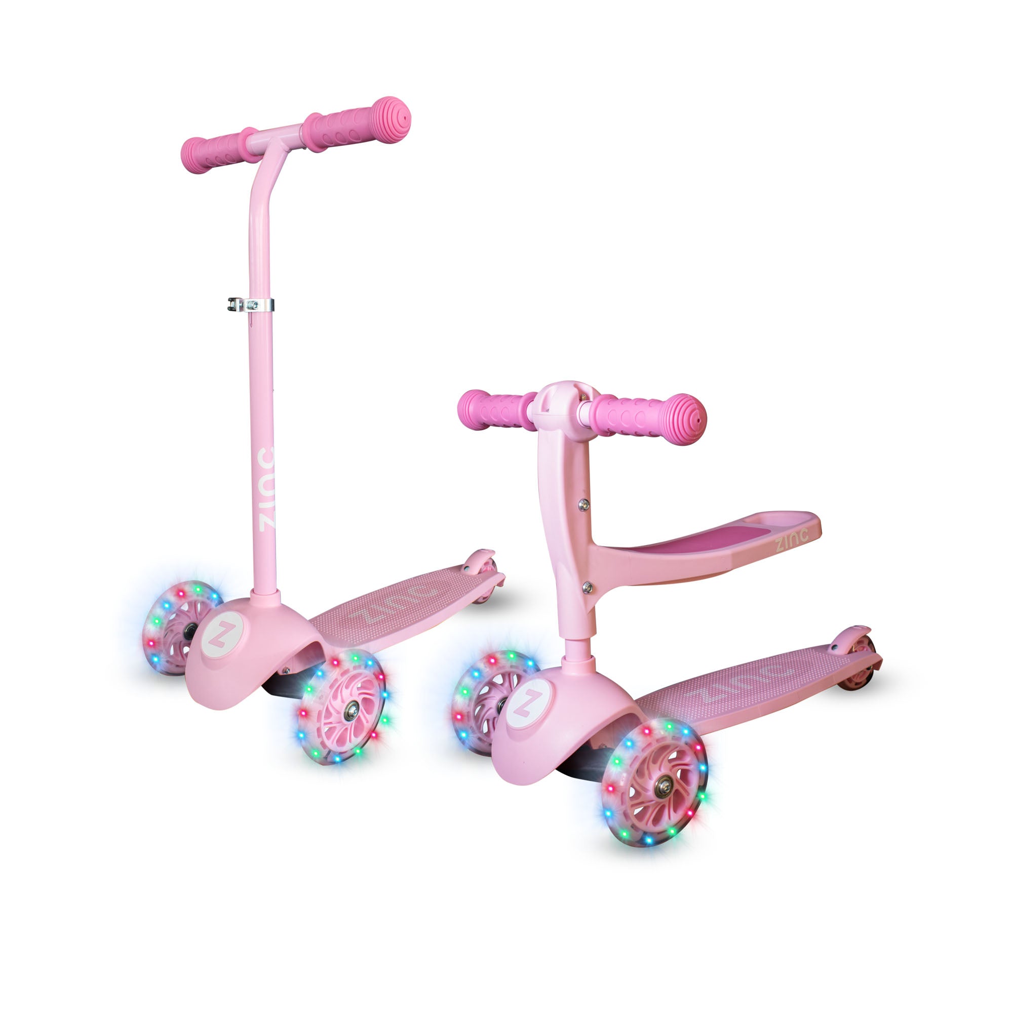 Zinc My First 3-in-1 Kids 3 Wheel Scooter Ride On Pink - main product view showing convertible design for toddlers