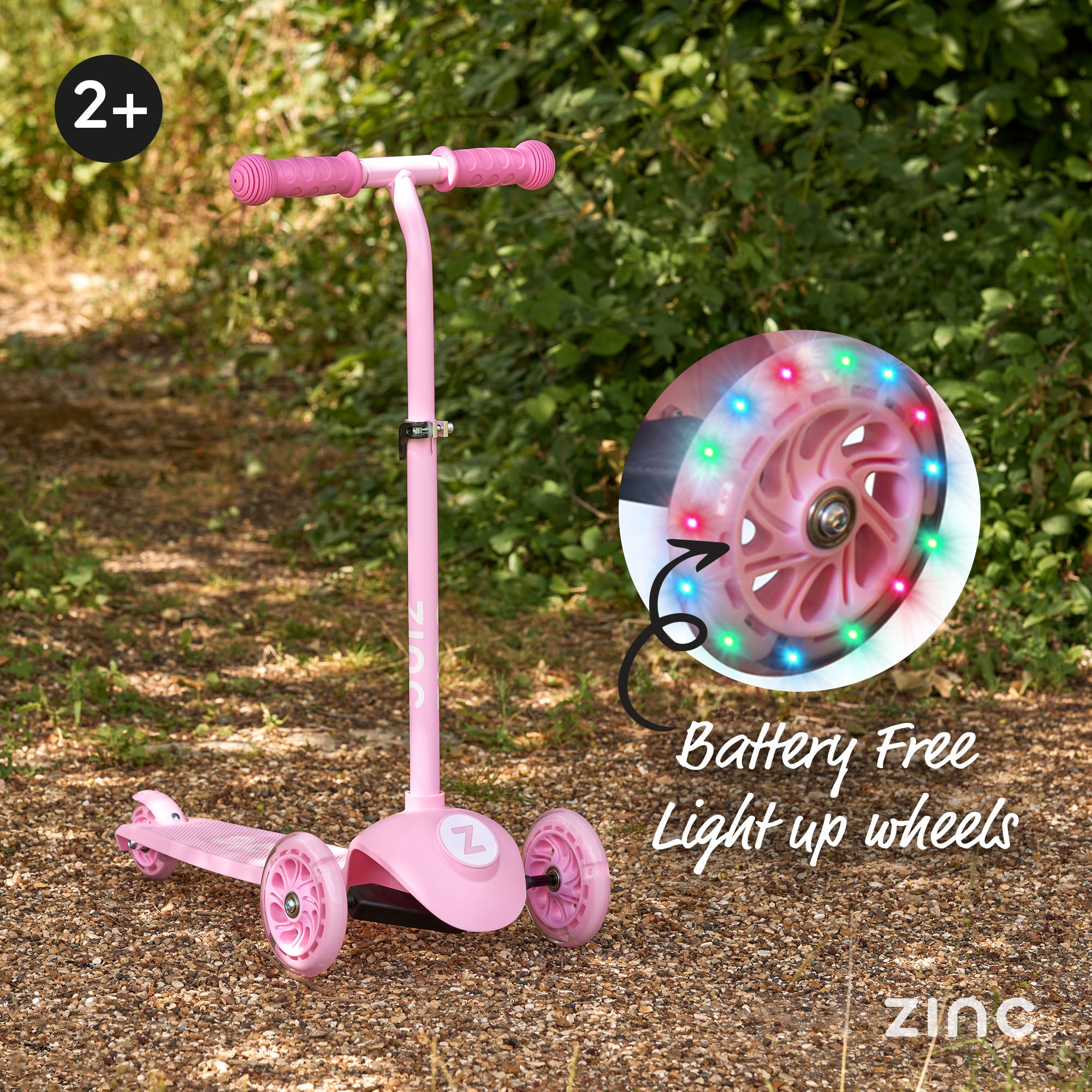 Zinc My First 3-in-1 Kids 3 Wheel Scooter Ride On Pink - front angle view showcasing handlebar design and wheel configuration