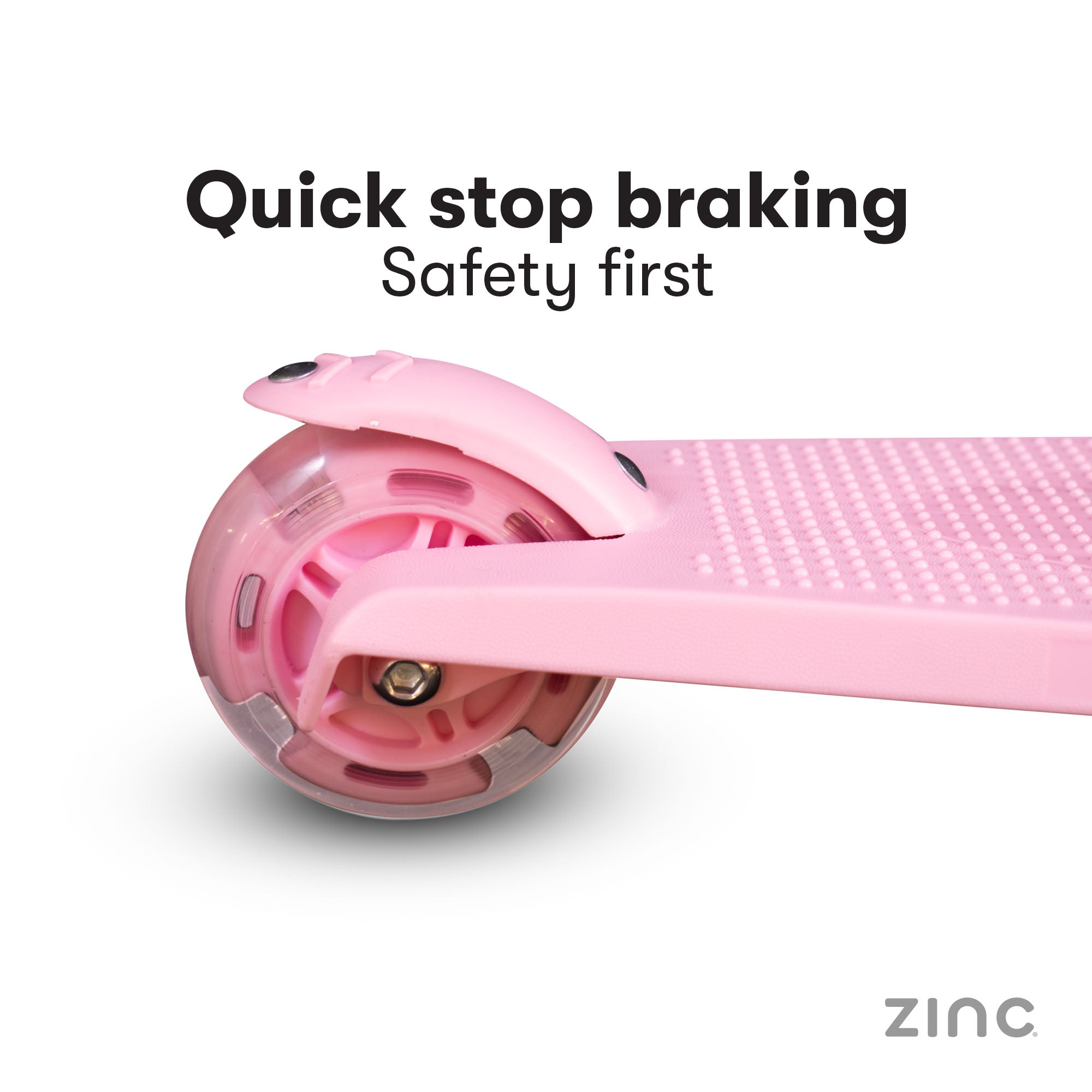 Zinc My First 3-in-1 Kids Scooter pink brake mechanism close-up showing safety braking system detail