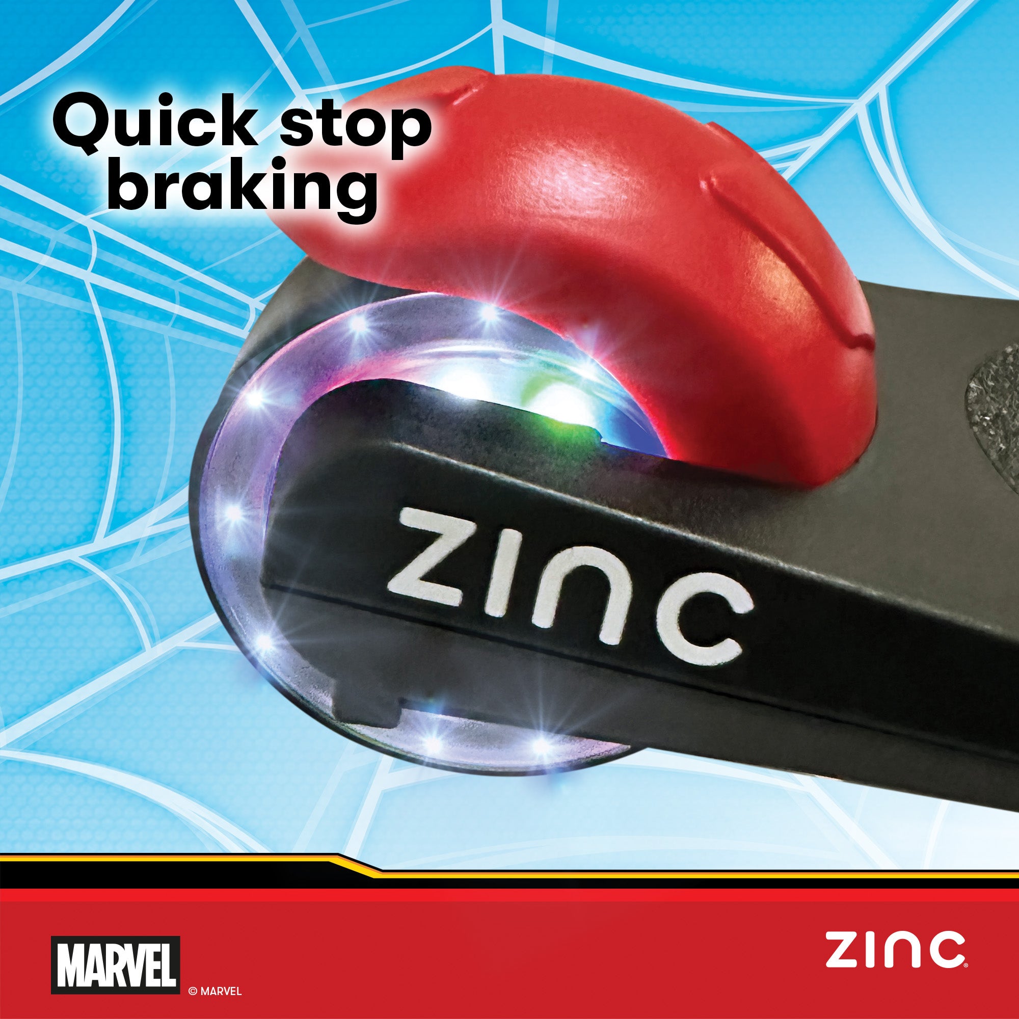 Marvel Spiderman electric scooter for kids with light-up wheels and quick stop braking