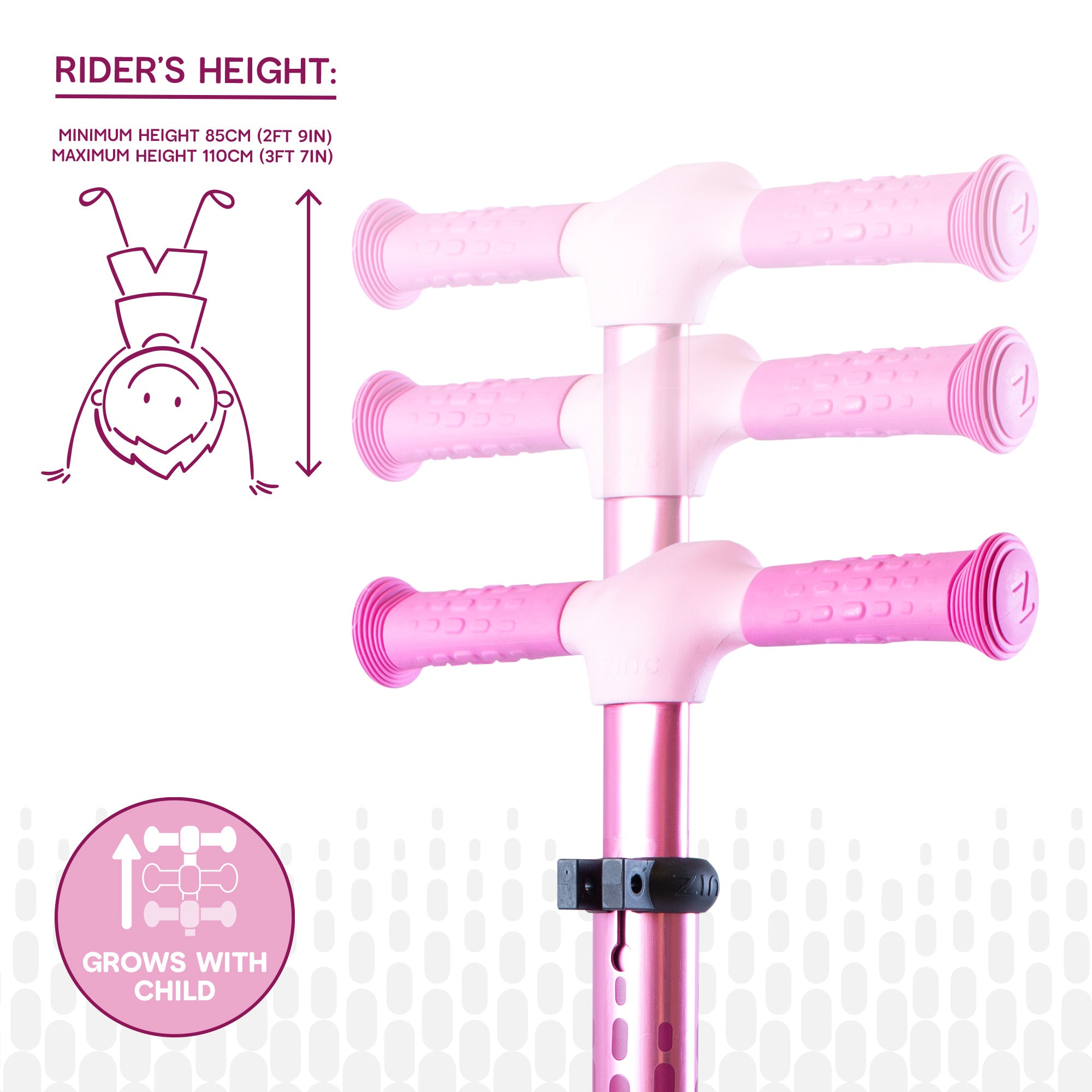 Pink Zinc Flyte scooter demonstrating height adjustment feature