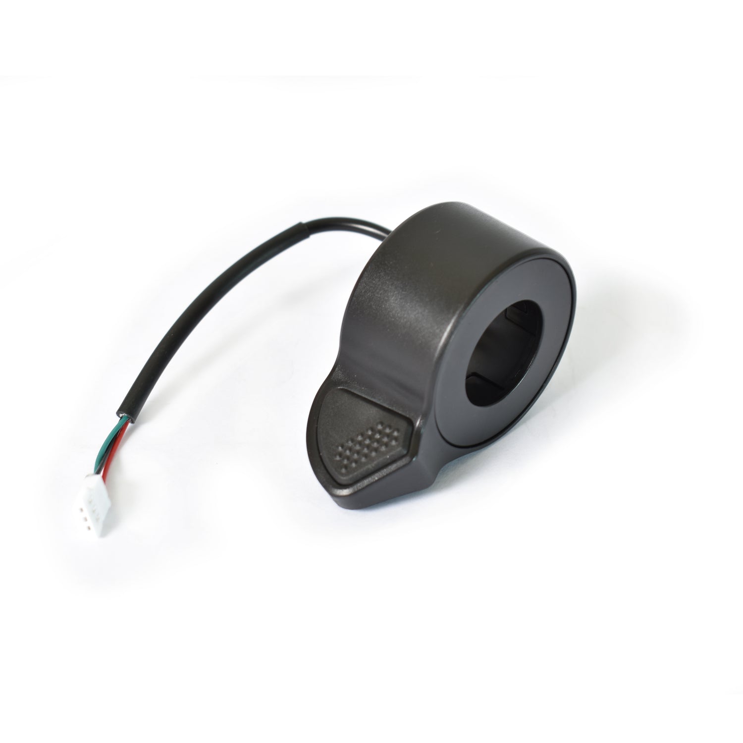 Replacement throttle for electric scooters, black in color, with wiring attached.