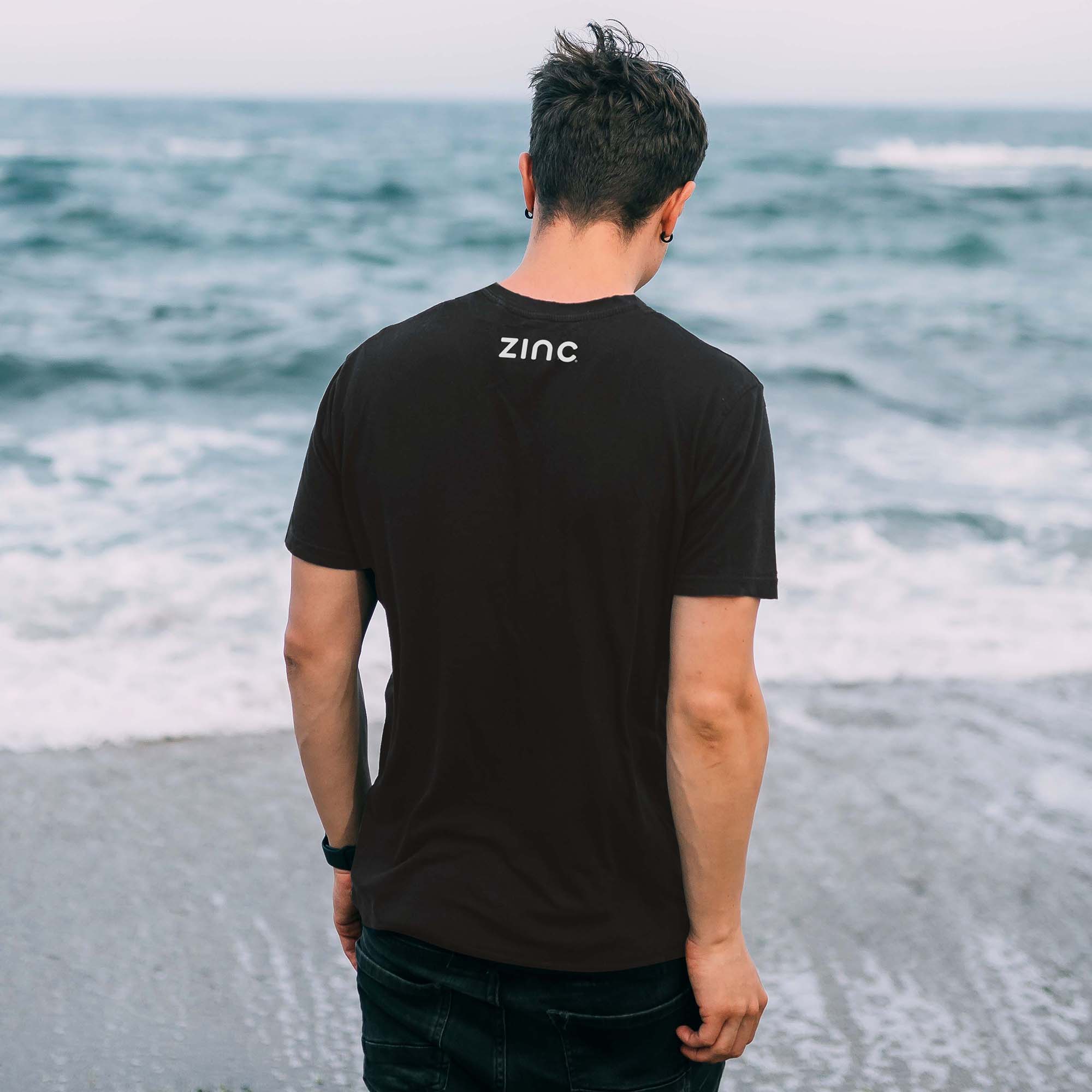Zinc organic cotton t-shirt back view - sustainable adults streetwear with Park Life design