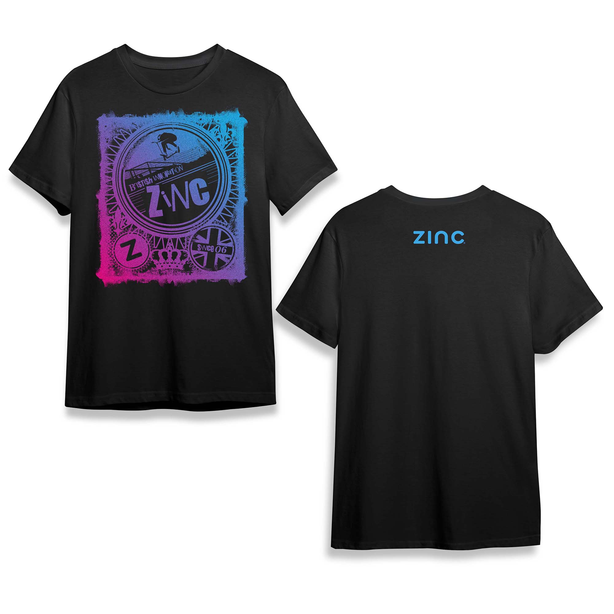 Zinc Adults Organic T-Shirt Punk Rock - Black organic cotton t-shirt with punk rock skateboard graphic