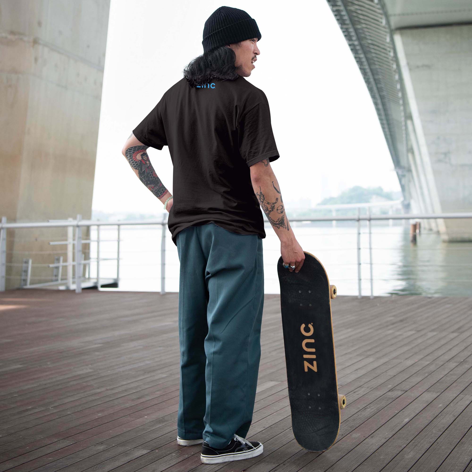 Zinc organic cotton t-shirt back view - sustainable adults streetwear with Punk Rock design