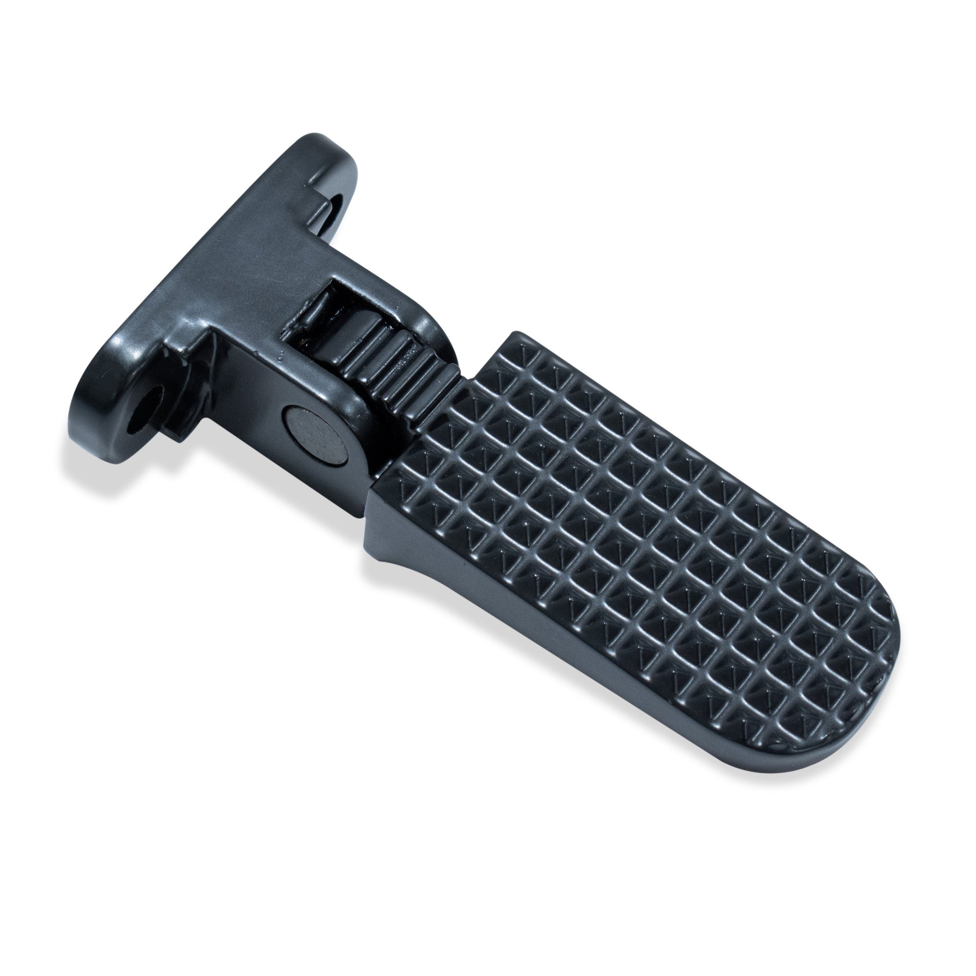 A black replacement foot peg for an electric scooter.