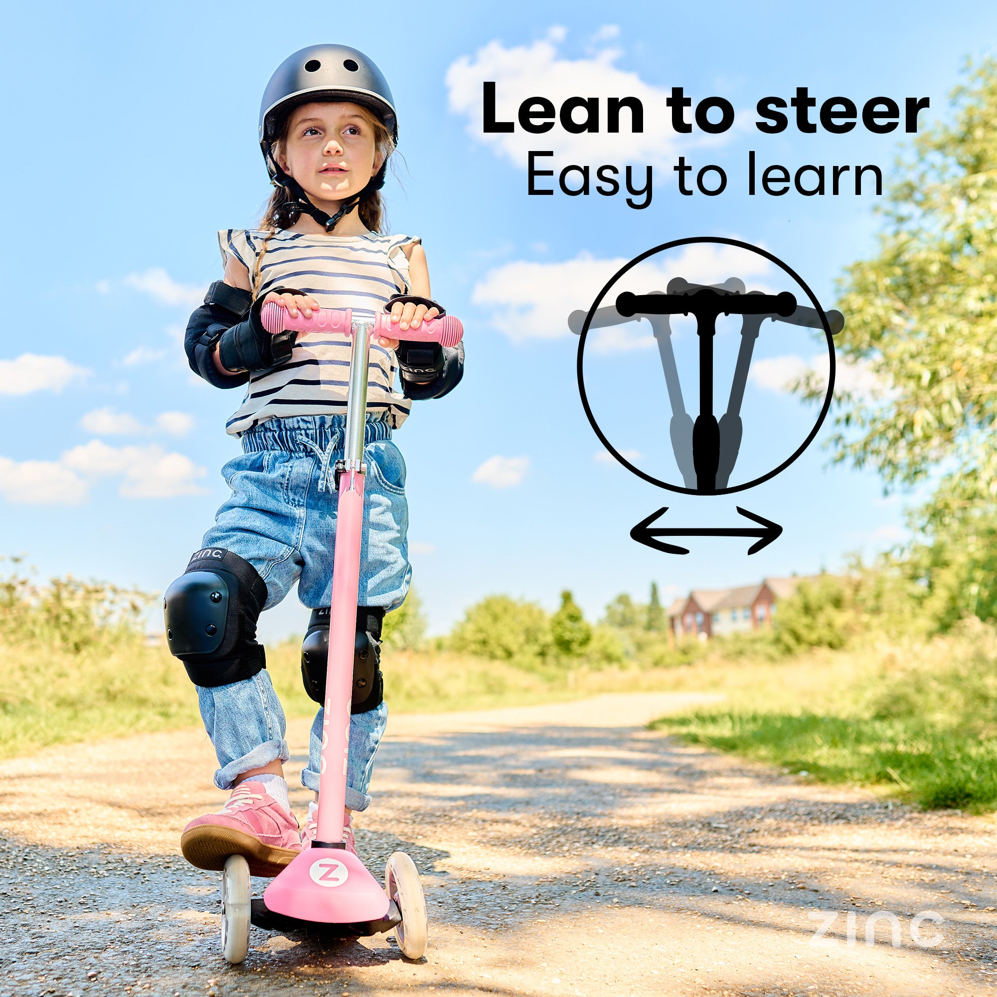 Zinc Strobe Non-Folding T-Motion Junior Tri Scooter lean and steer