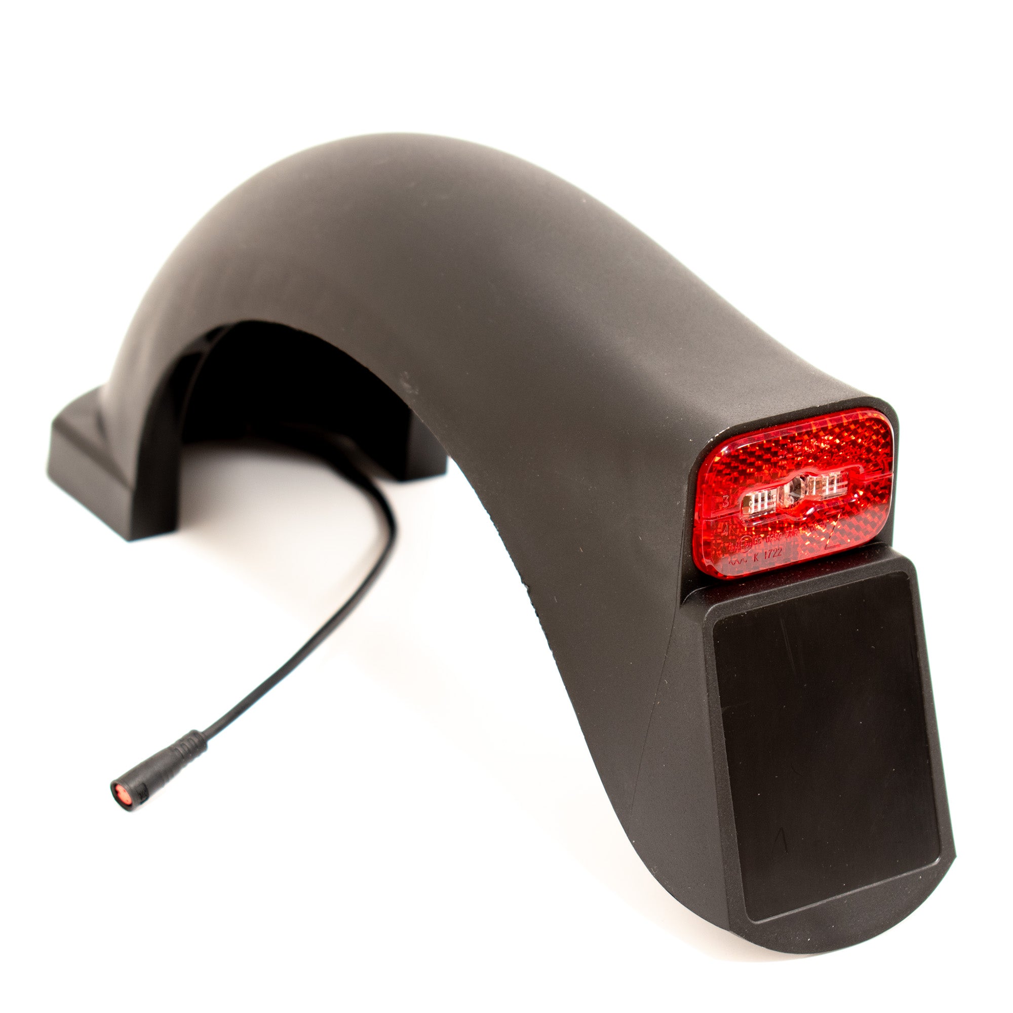 Black rear mudguard for electric scooter with integrated tail and brake light