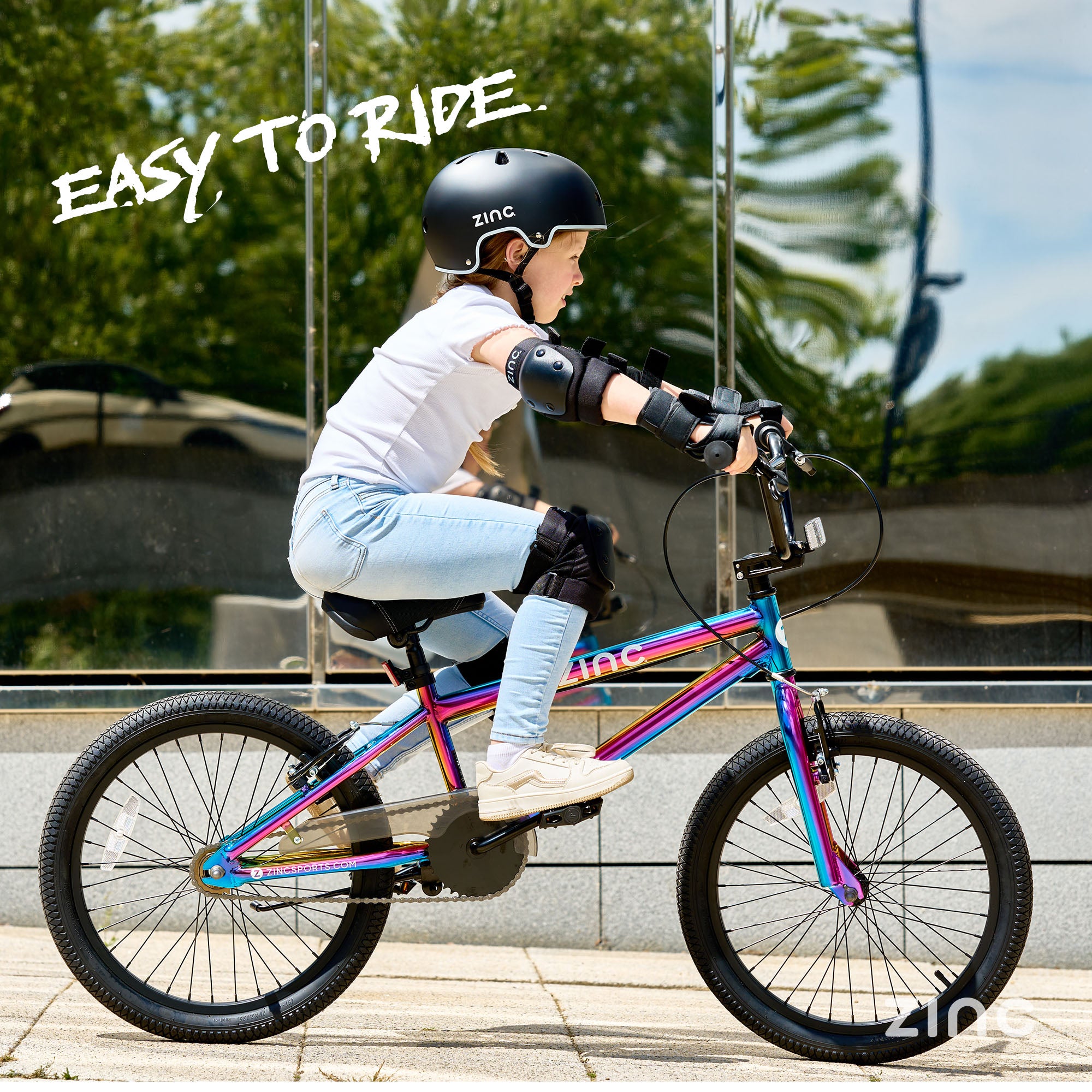 Zinc Neochrome 20inch BMX Bike Safety First - Girl with Helmet and Protective Pads for Safe Freestyle Riding