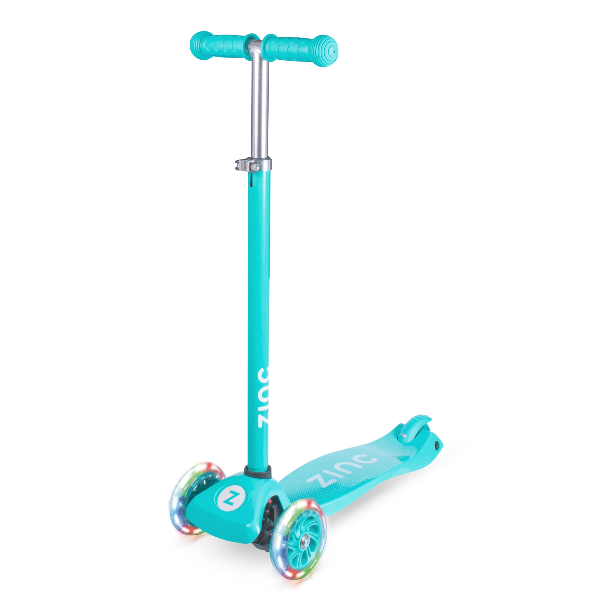 Zinc Three Wheeled Light Up Star Scooter Aqua Blue - main product view with three-wheel design and adjustable handlebars