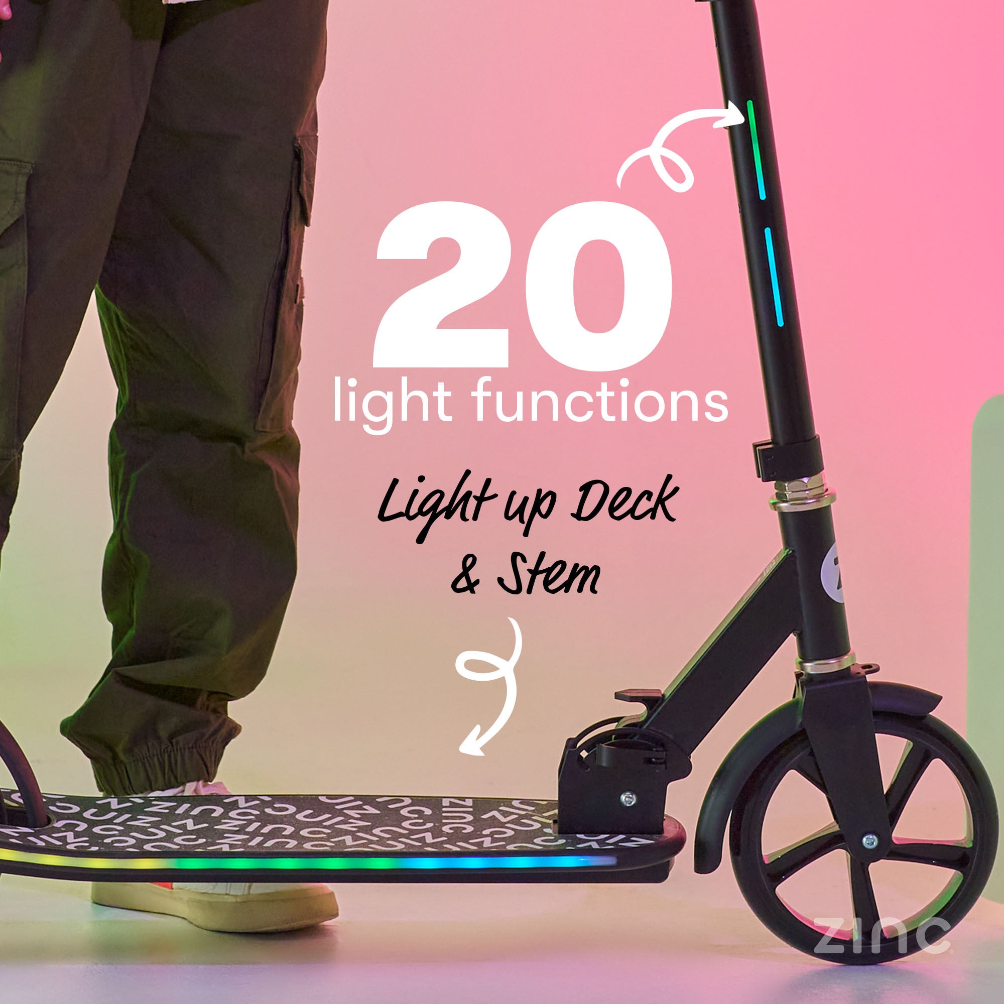 Zinc Brillz Light Up Big Wheeled Folding Scooter - Side Profile View