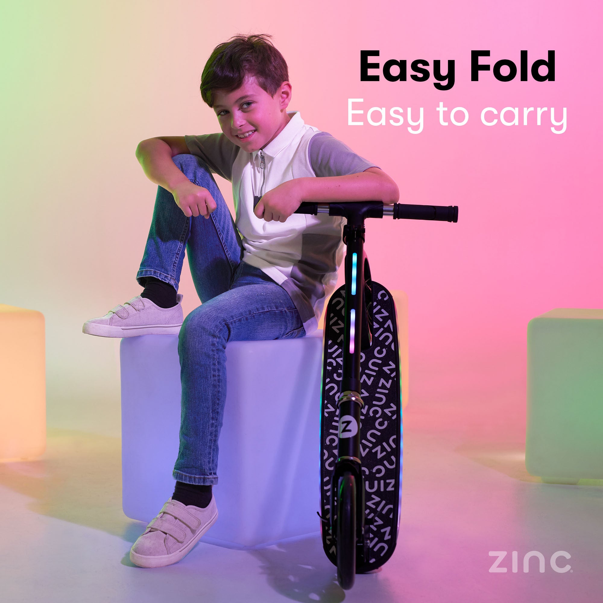 Zinc Brillz Light Up Big Wheeled Folding Scooter - Handlebar and Controls View