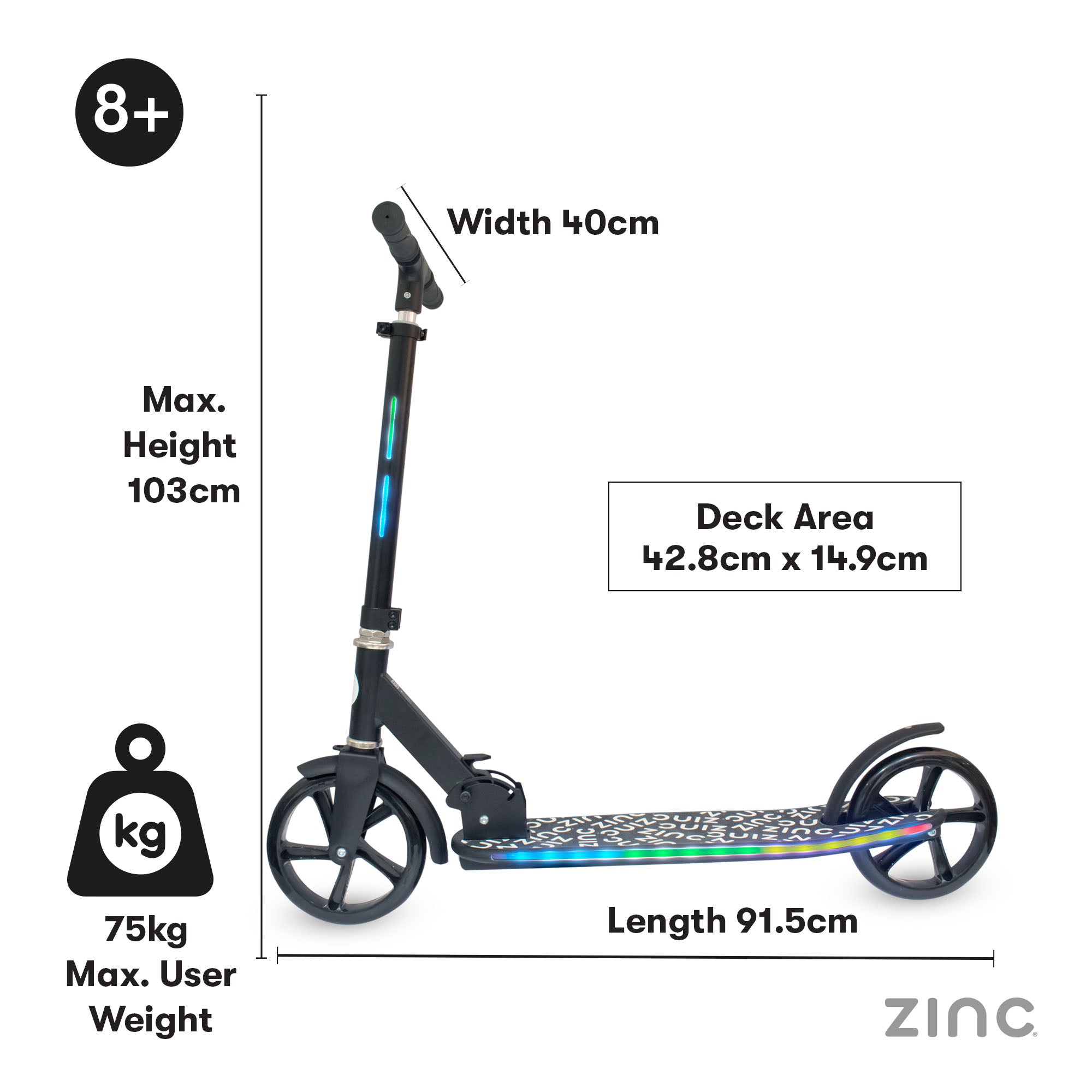 Zinc Brillz Light Up Big Wheeled Folding Scooter - LED Light Feature Detail