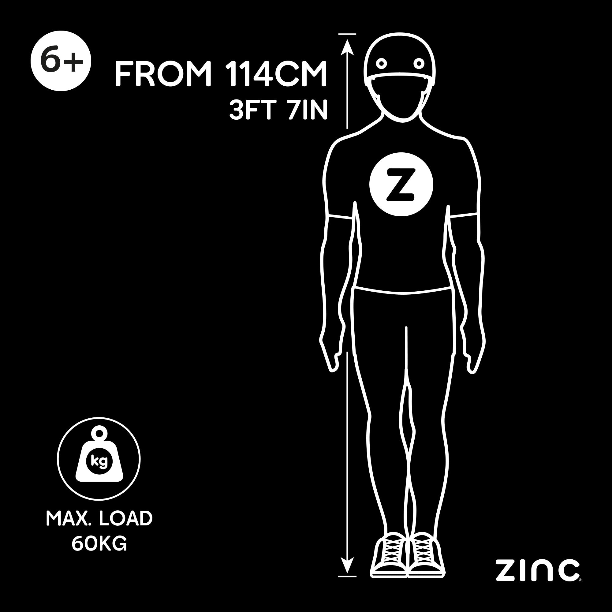 Height and weight chart for children aged 6 and above, with a 'Zinc' logo.