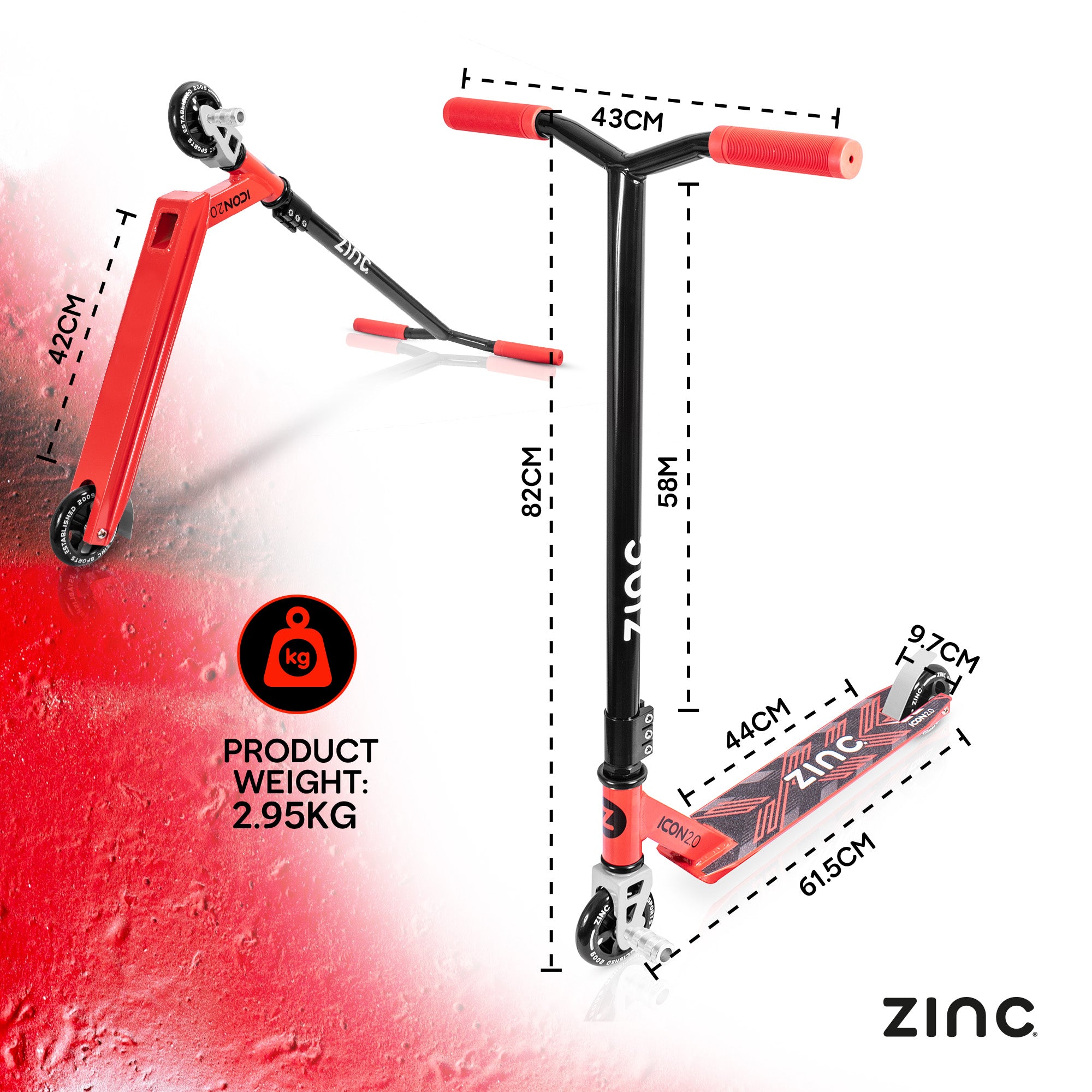 Icon 2.0 stunt scooter showing complete construction with triple clamp system and lightweight design