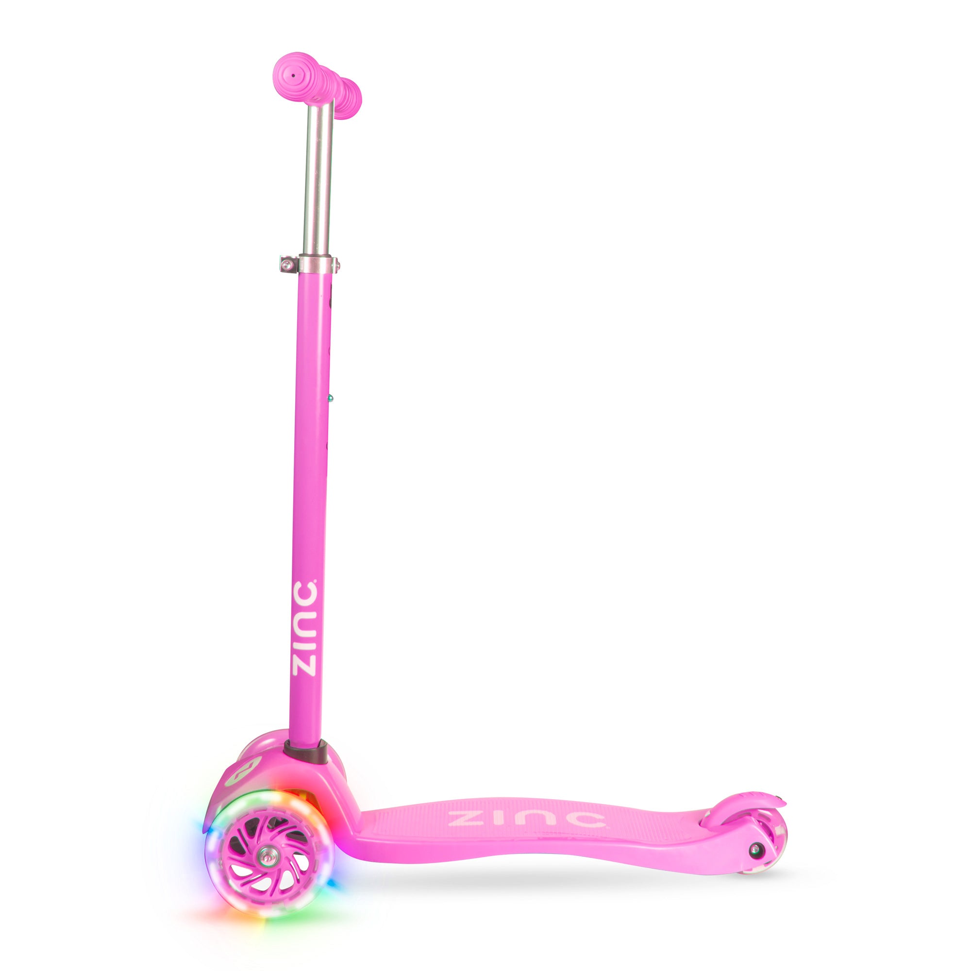 Zinc Three Wheeled Light Up Star Scooter Pink - side profile view showing adjustable handlebar and three-wheel design