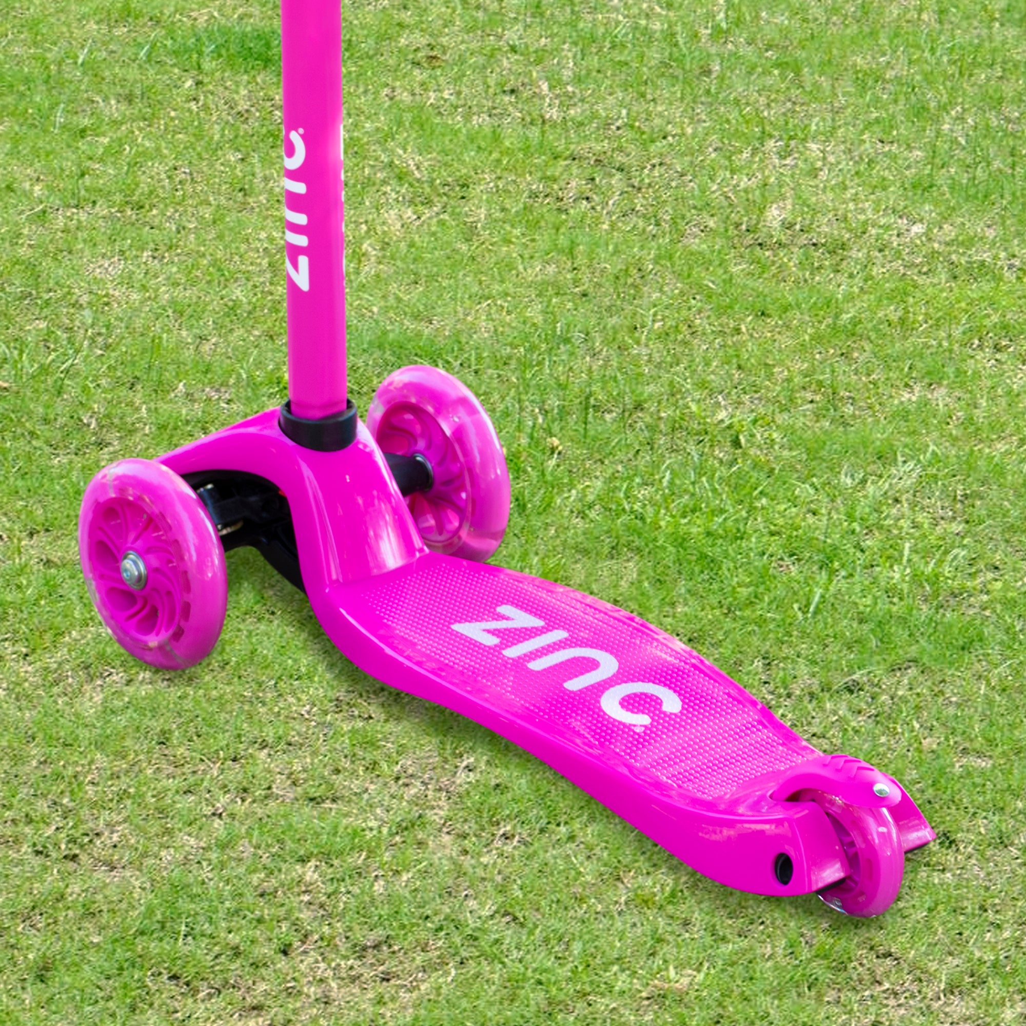 Zinc Three Wheeled Light Up Star Scooter Pink - rear view showcasing footbrake and back wheel design
