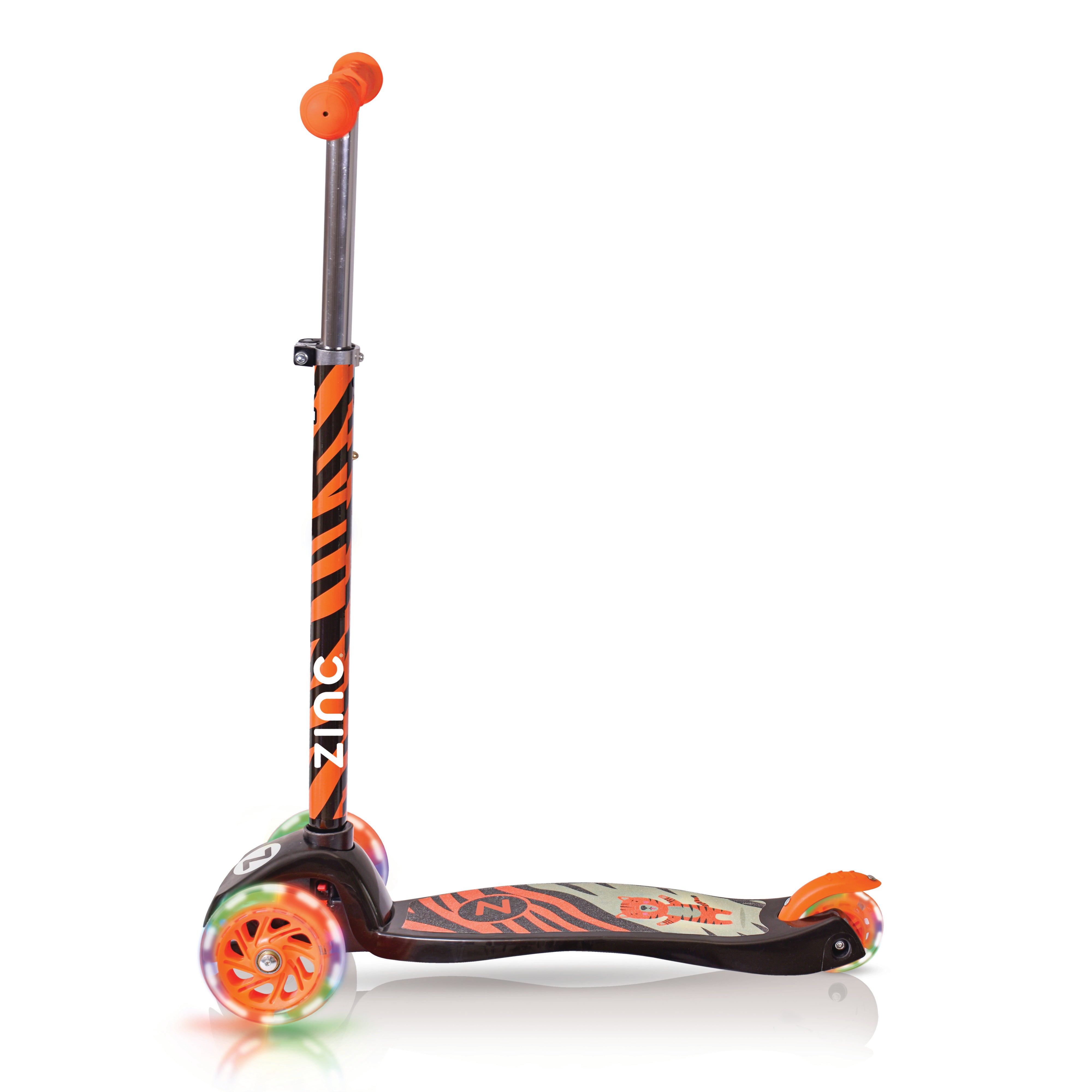 Zinc Three Wheeled Explorer Non Folding Scooter Tiger Safari - side profile displaying safari theme and three-wheel stability