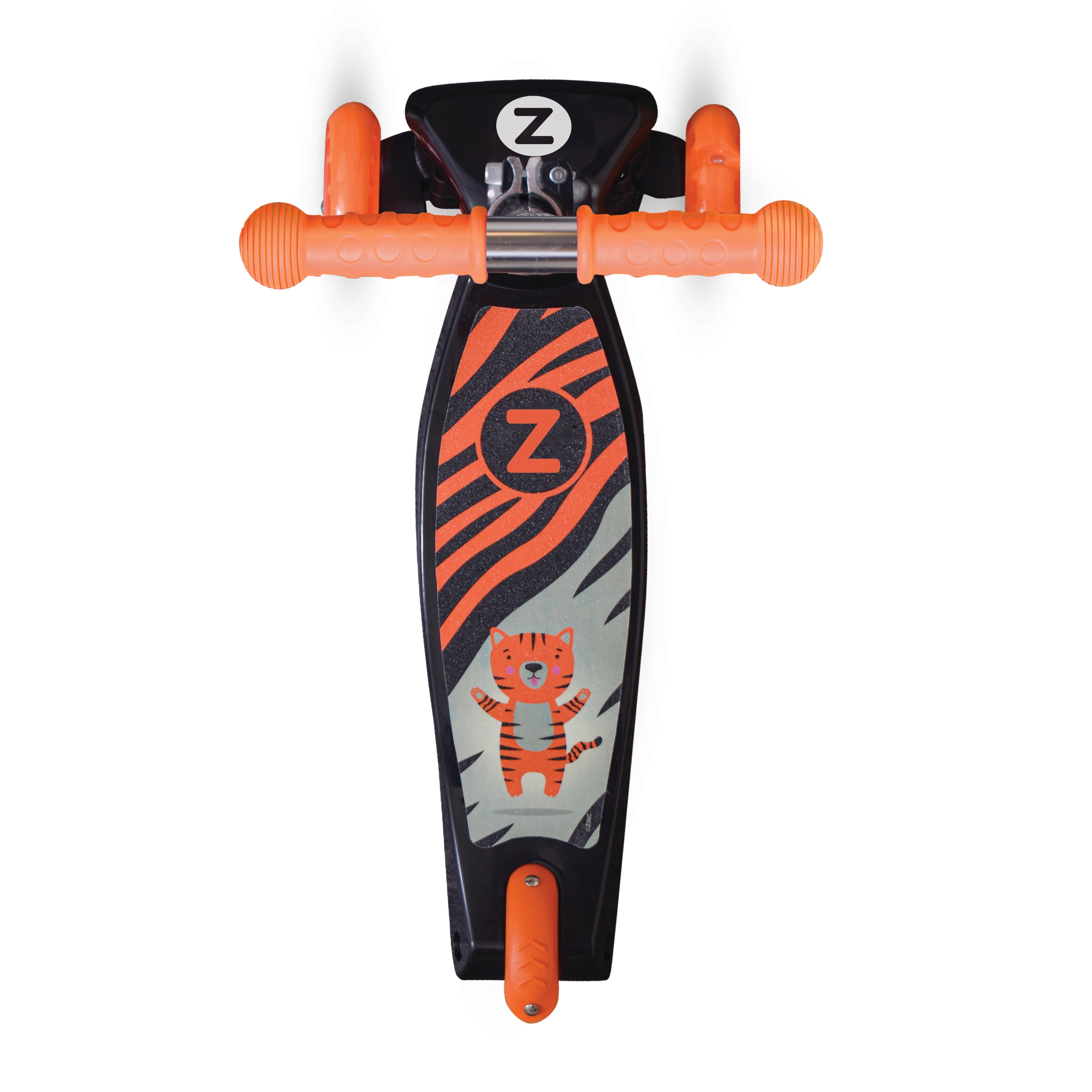 Zinc Three Wheeled Explorer Non Folding Scooter Tiger Safari - front angle view showcasing tiger design and wheel configuration