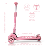 Zinc T-motion Three Wheeled Folding Light Up Scooter