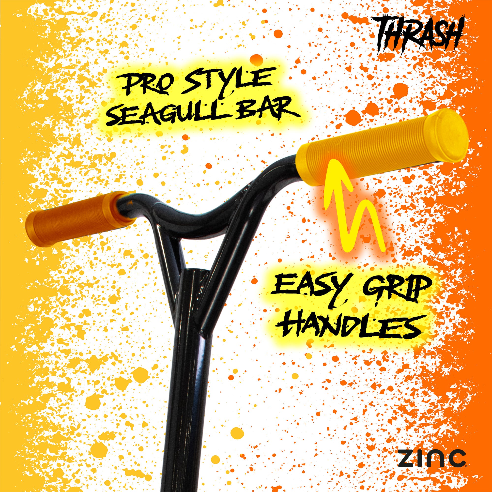 Zinc Thrash stunt scooter seagull handlebars with clamp system designed for trick-ready performance and control