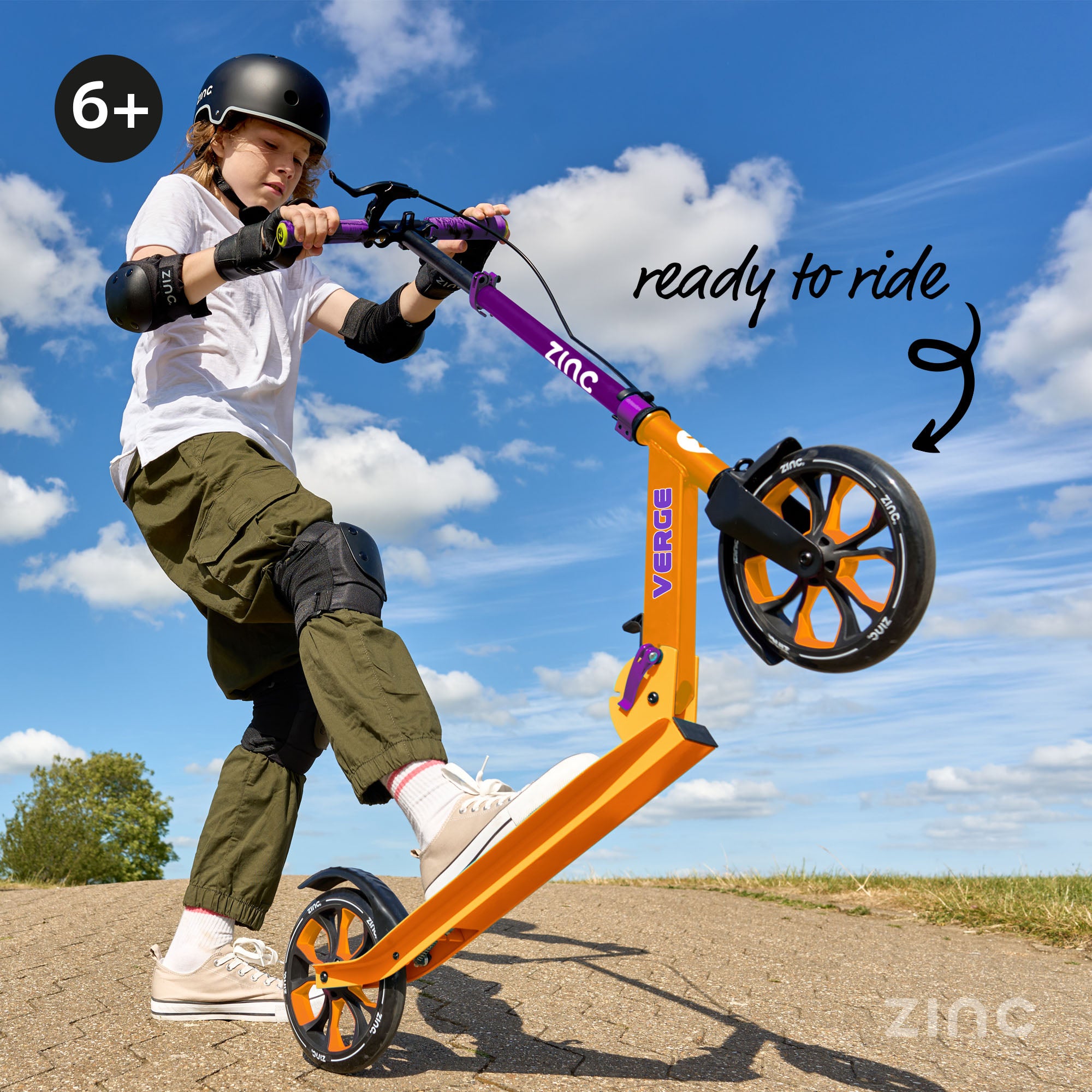 Zinc Verge Pro scooter 200mm big wheels with high-quality ABEC 7 chrome bearings for smooth bump-free rides