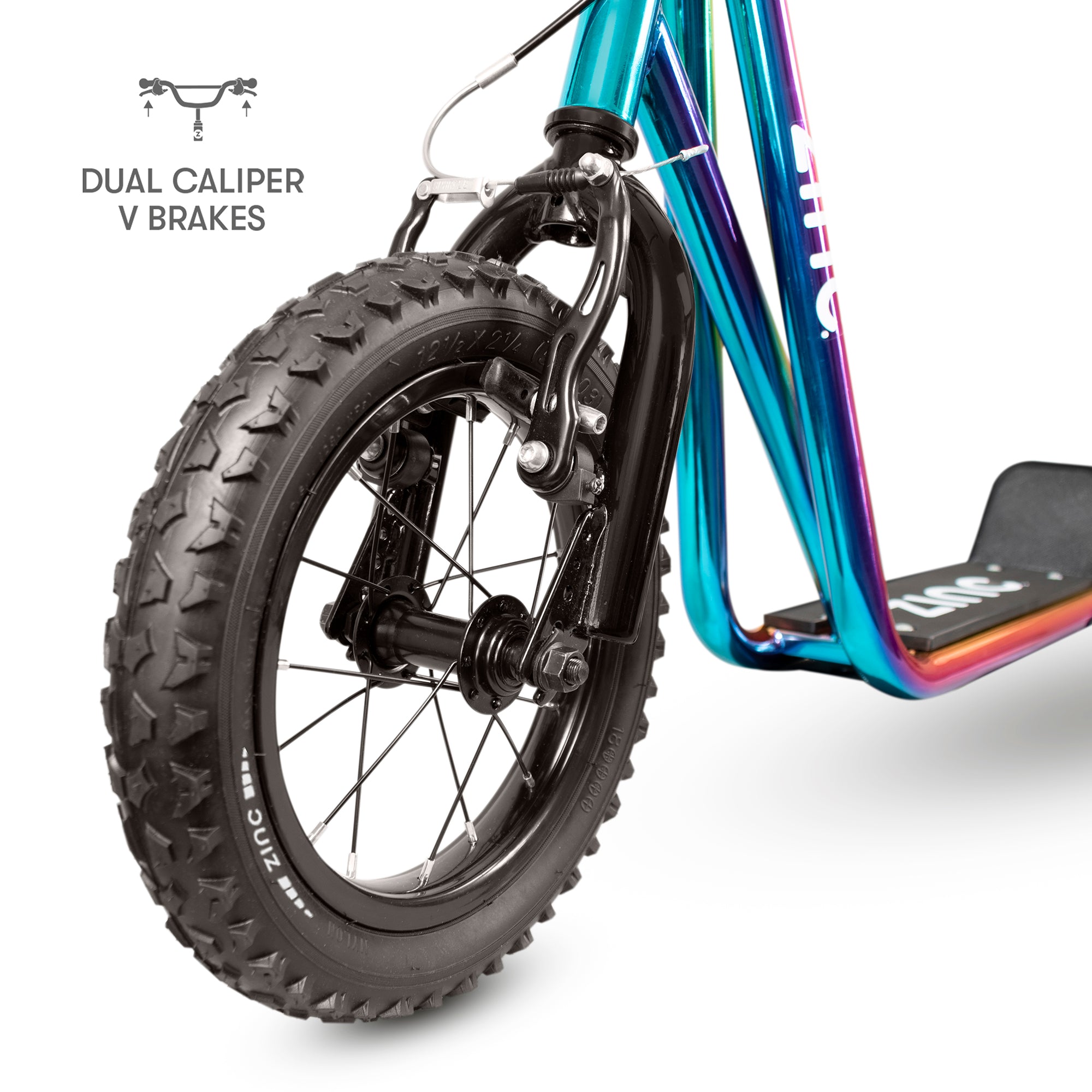 Zinc 12 Inch BMX Scooter Neochrome Multi-colour - Wheel Close-up Detail