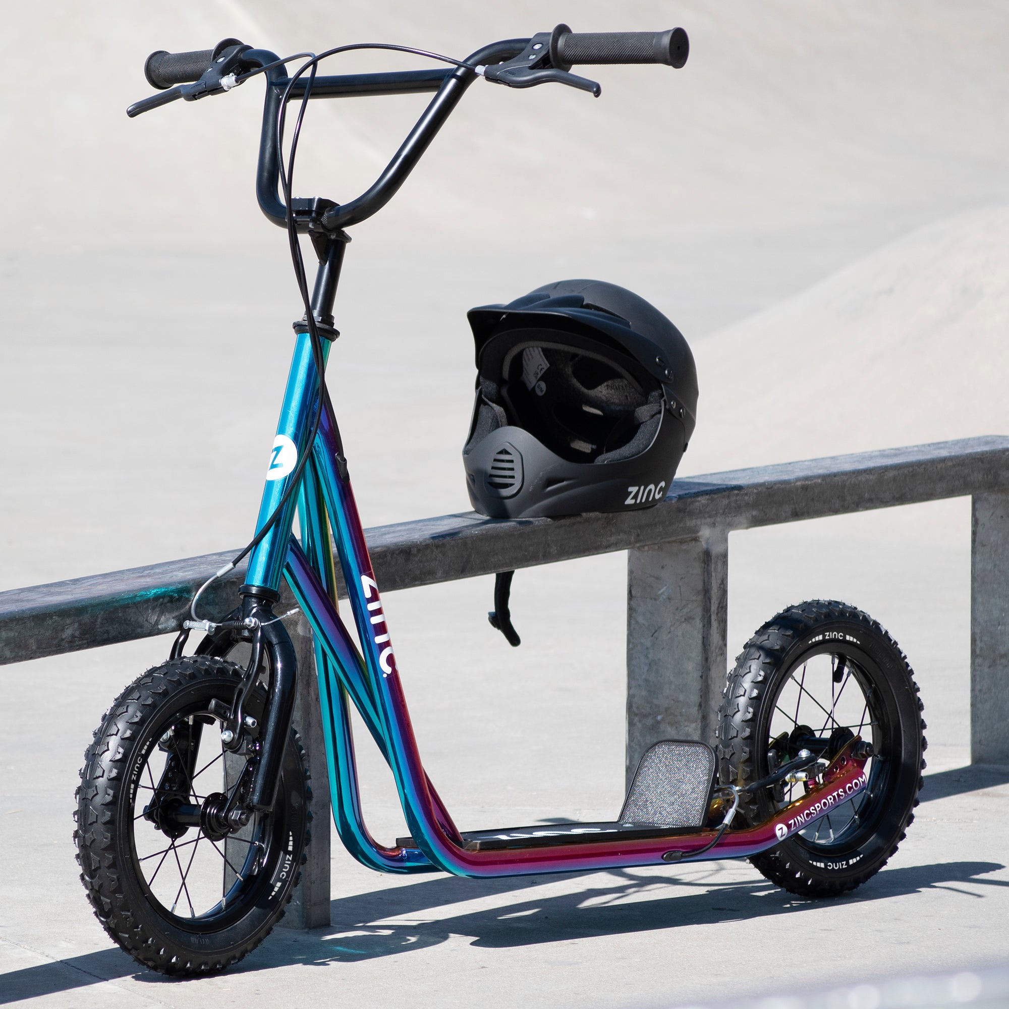 Zinc 12 Inch BMX Scooter Neochrome Multi-colour with Safety Helmet - Complete Safety Setup