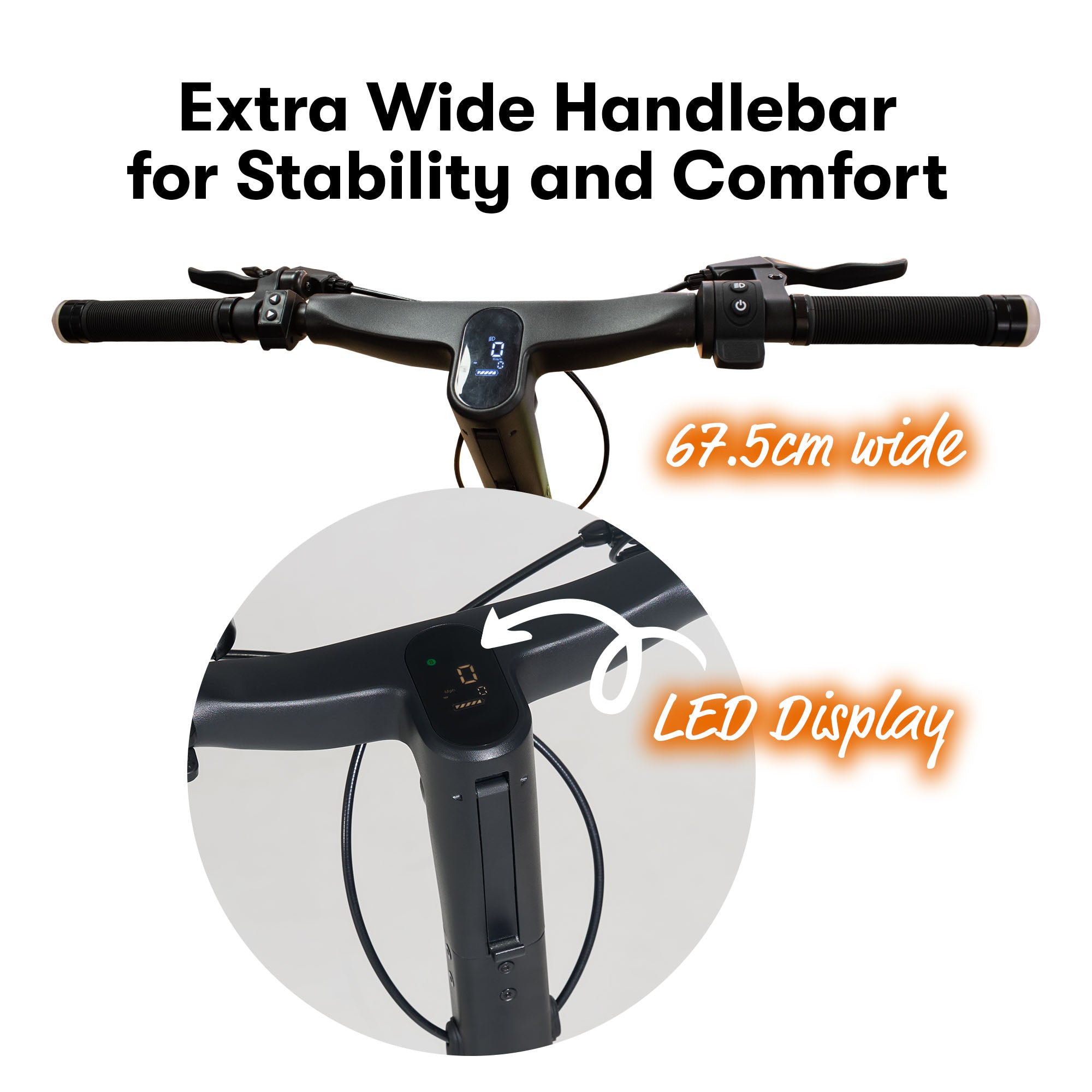 Electric scooter with extra wide handlebar and stability for control